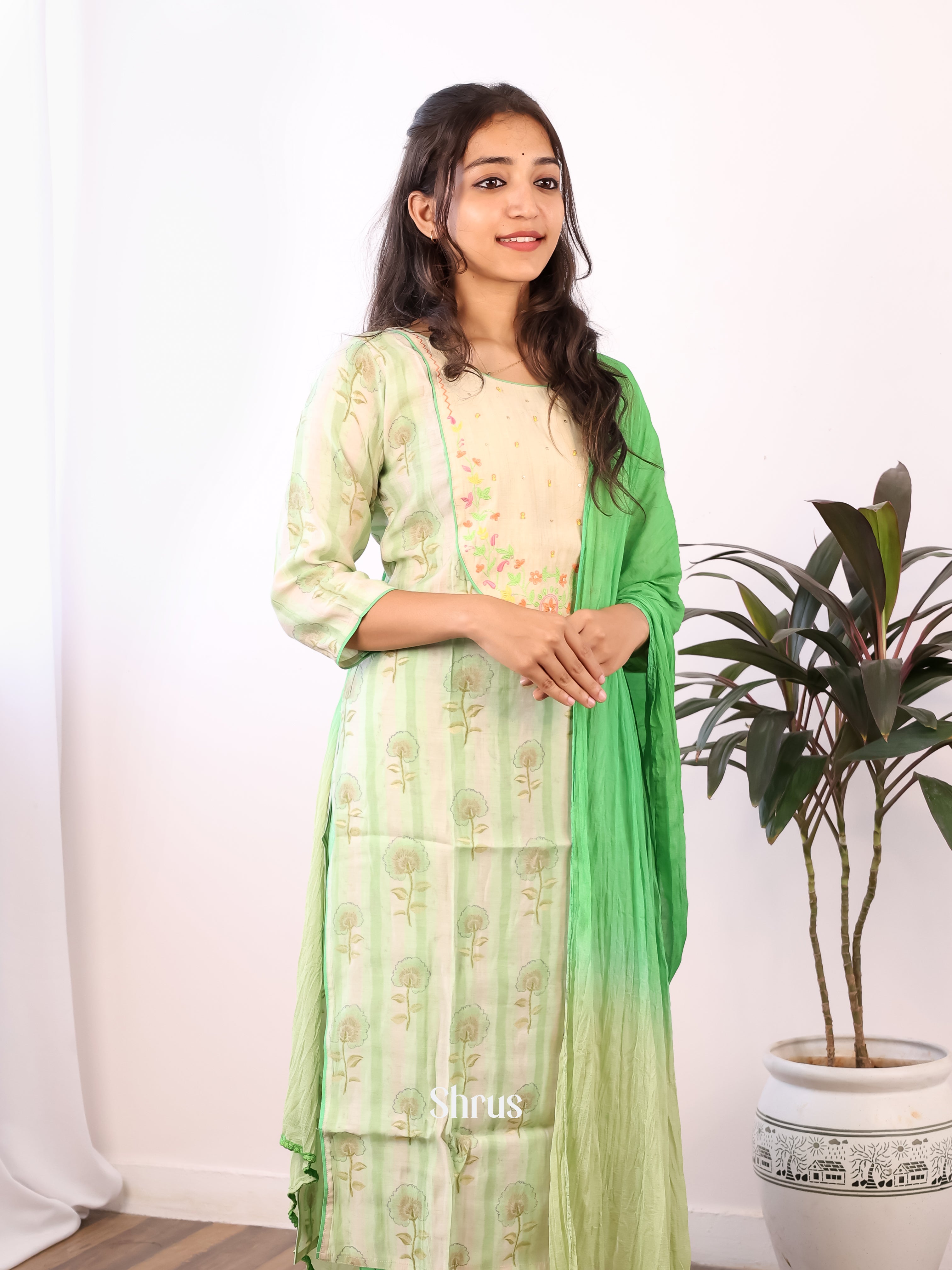 Cream & Green - Readymade Suits - Shop on Shrus.com