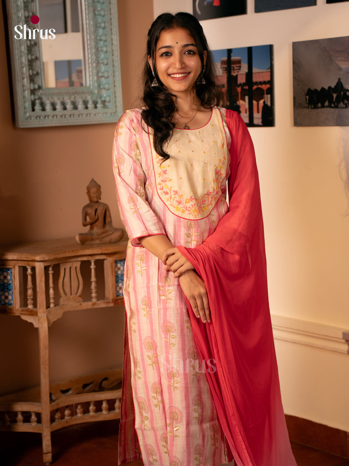 Cream & Pink - 3pc Readymade Suits - Shop on Shrus.com