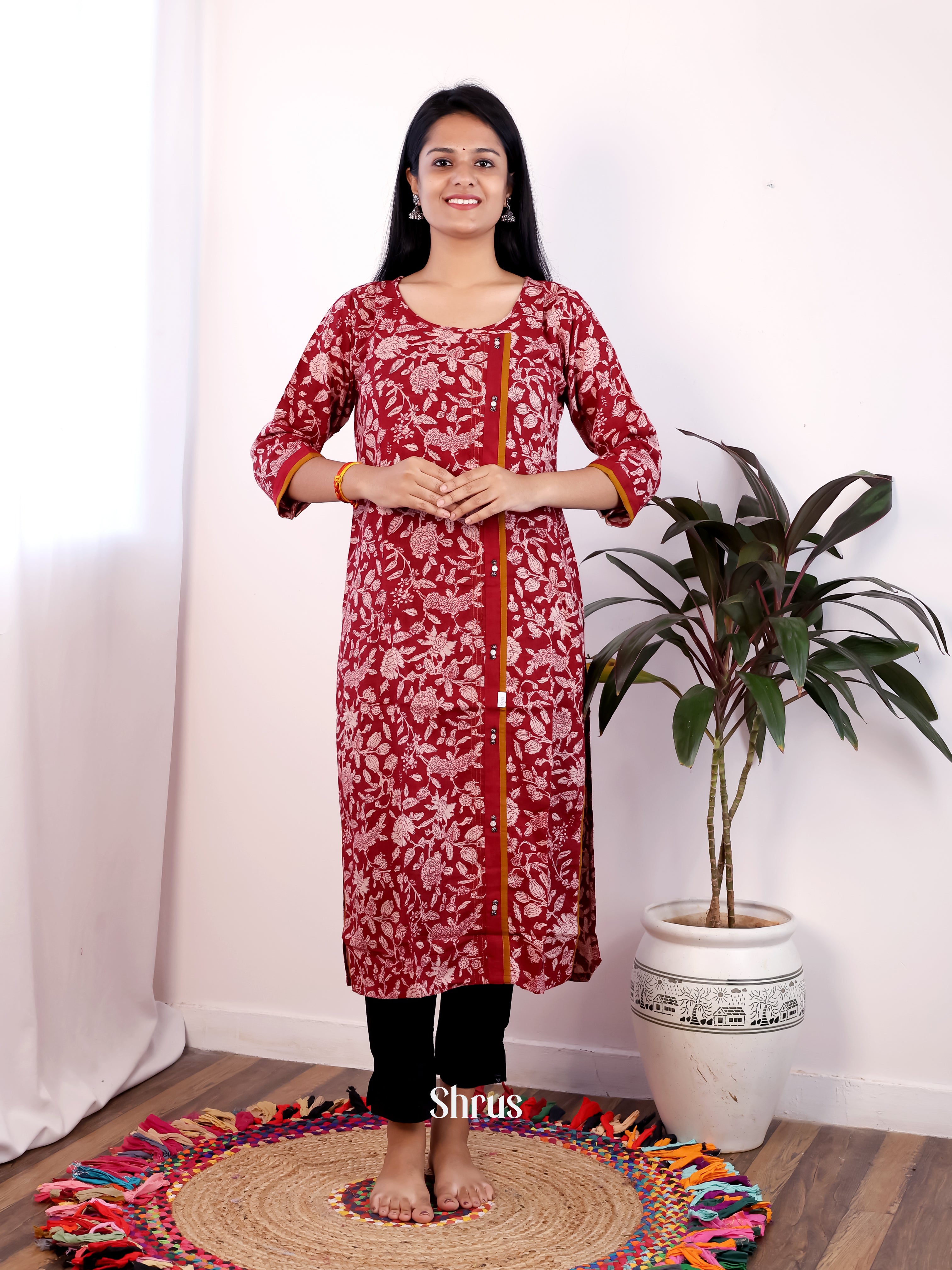 Maroon - Readymade Kurti - Shop on Shrus.com
