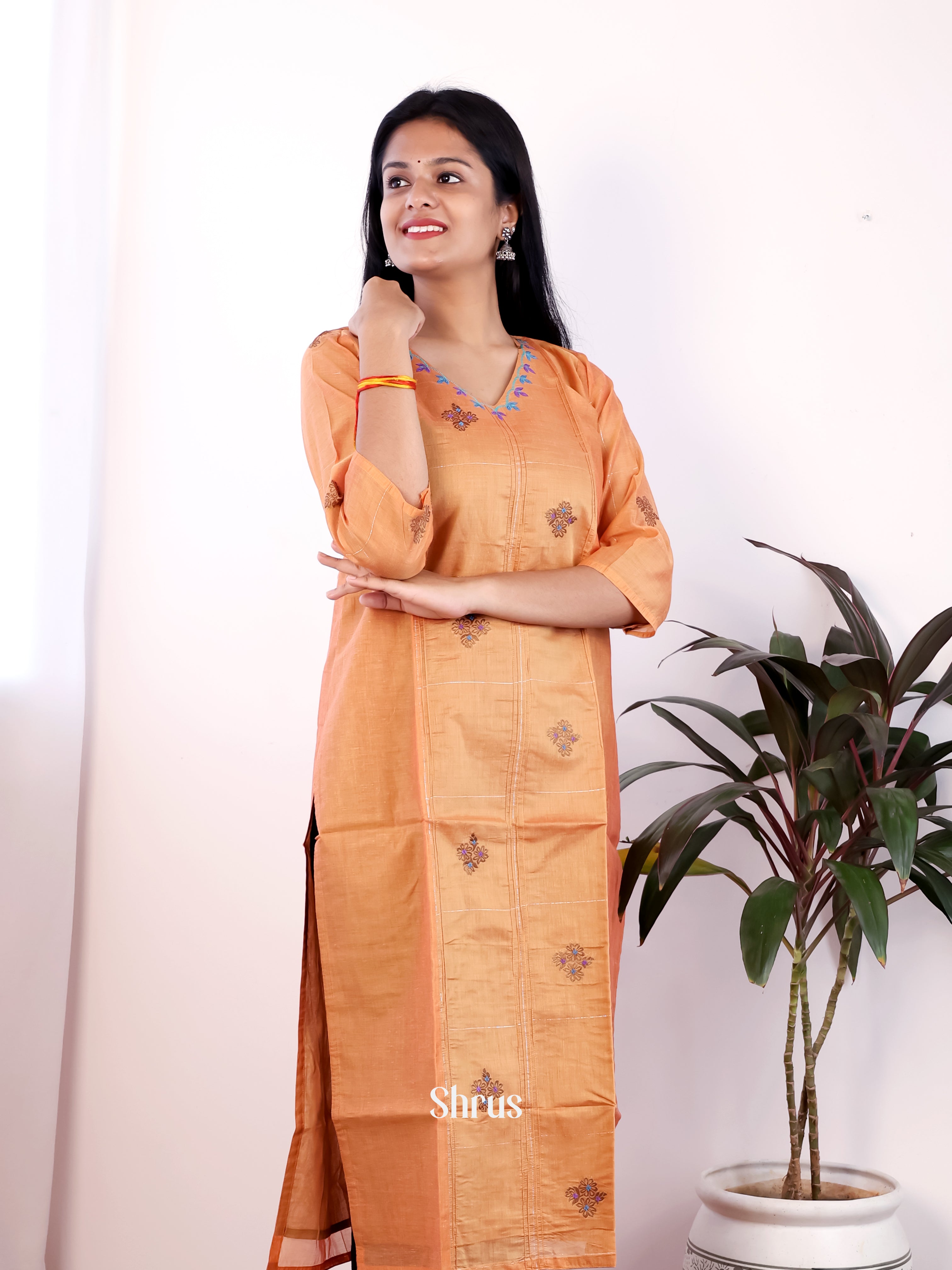 Orange - Readymade kurti - Shop on Shrus.com