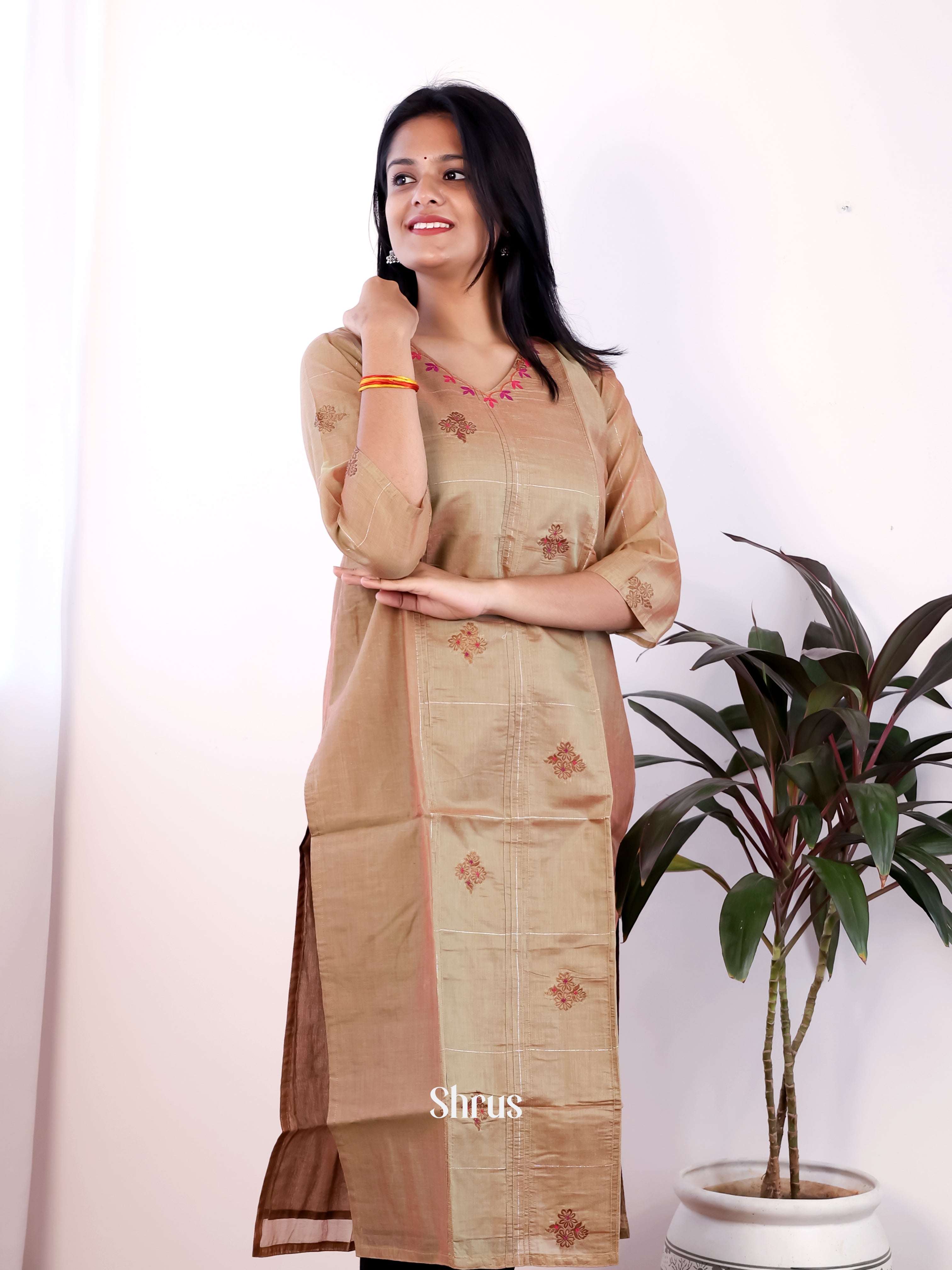 Brown - Readymade Kurti - Shop on Shrus.com