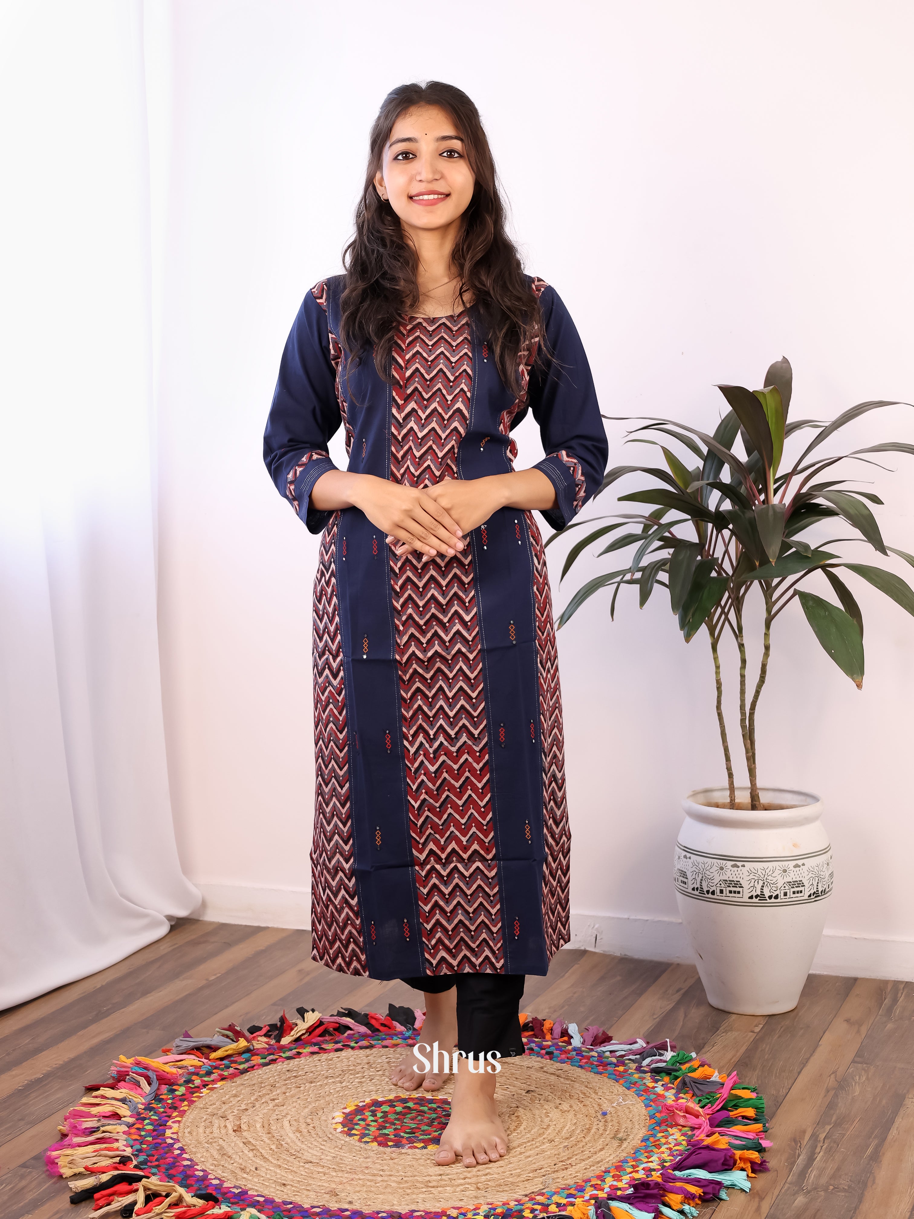 Blue & Maroon - Readymade Kurti - Shop on Shrus.com