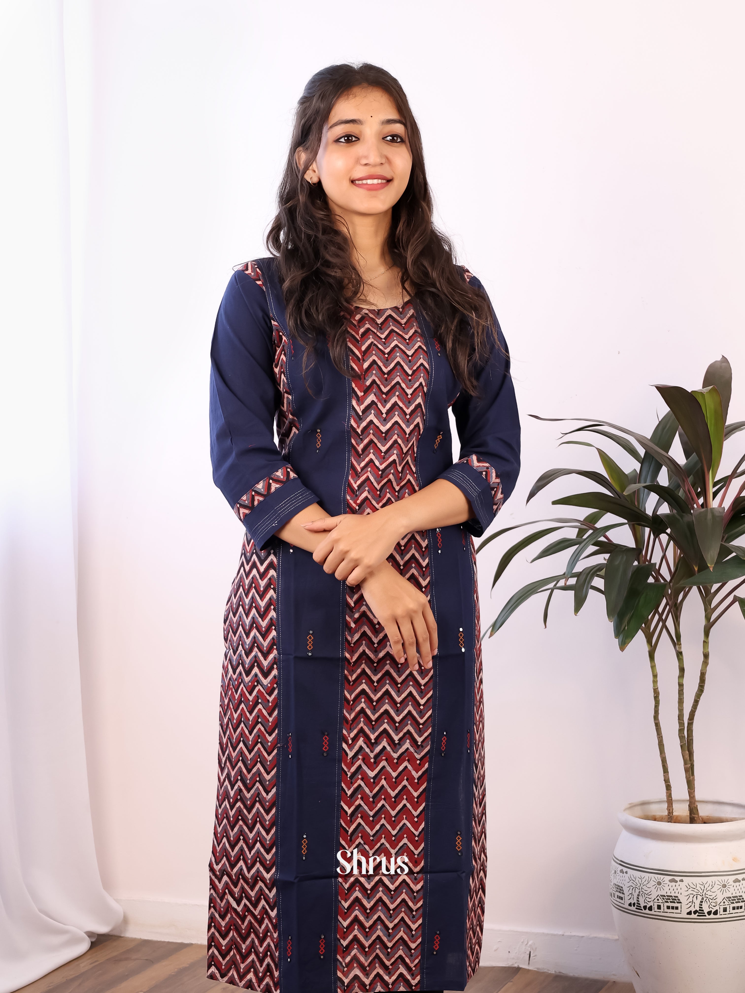Blue & Maroon - Readymade Kurti - Shop on Shrus.com