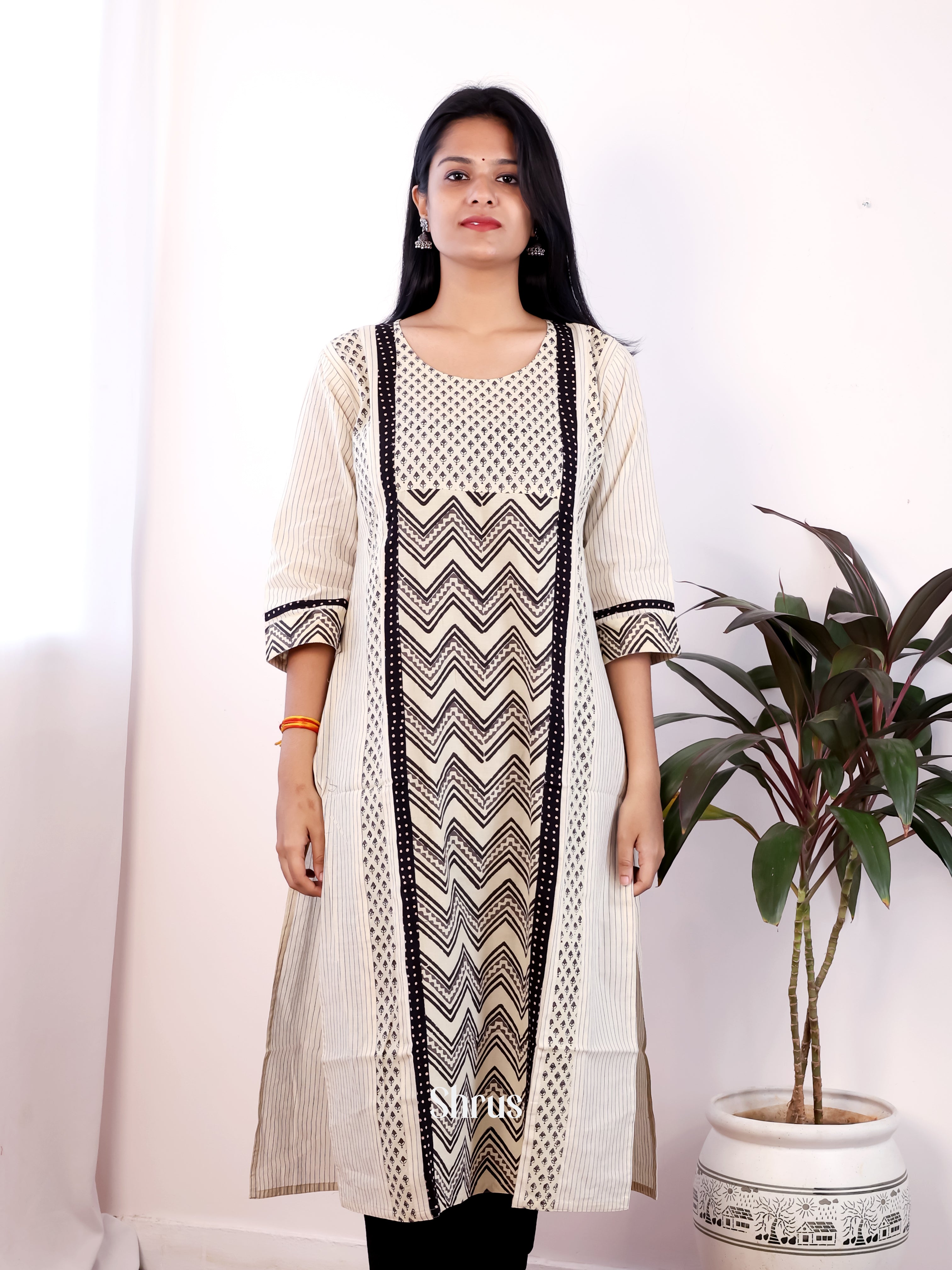Cream & Black - Readymade Kurti - Shop on Shrus.com