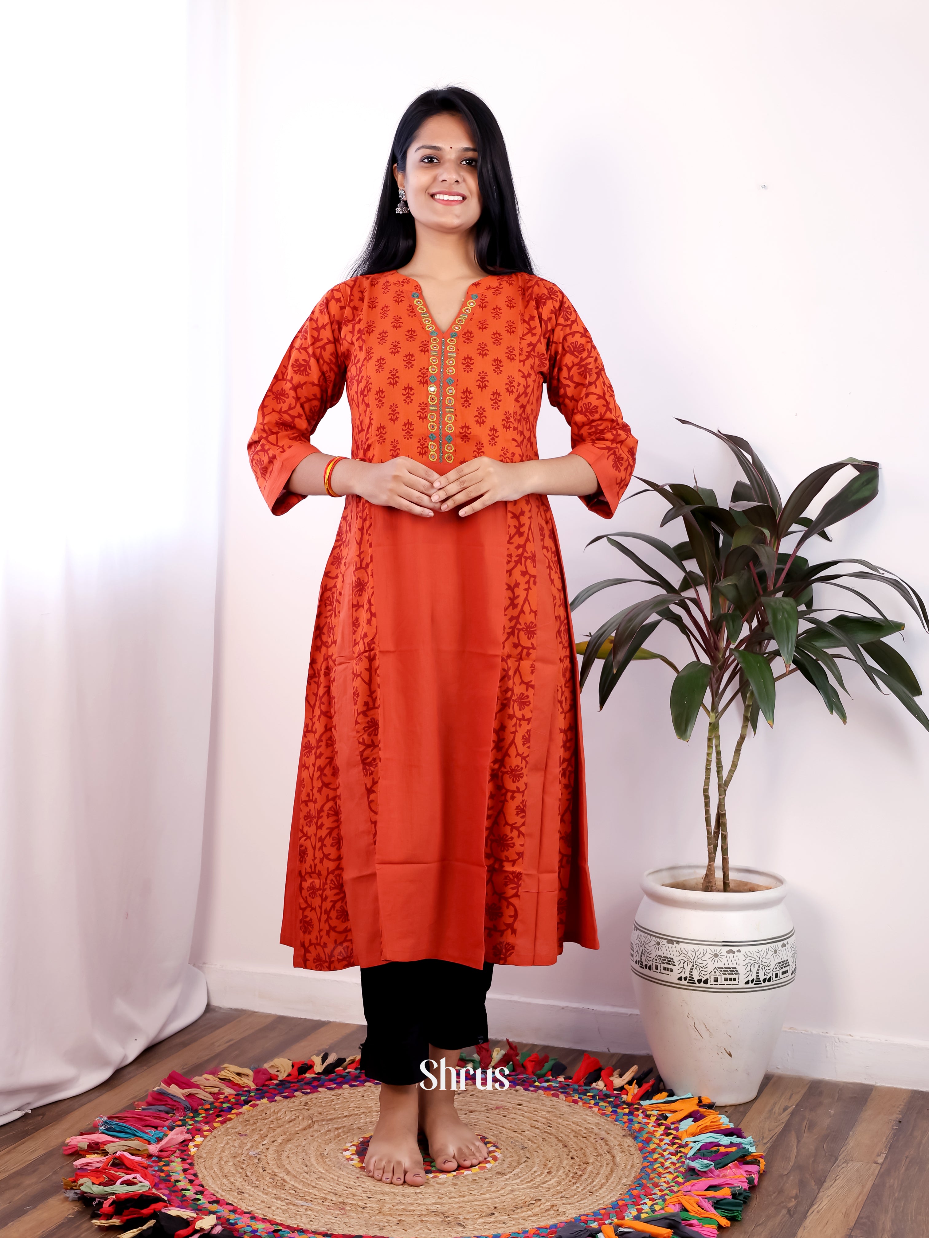 Brick Orange - Readymade Kurti - Shop on Shrus.com