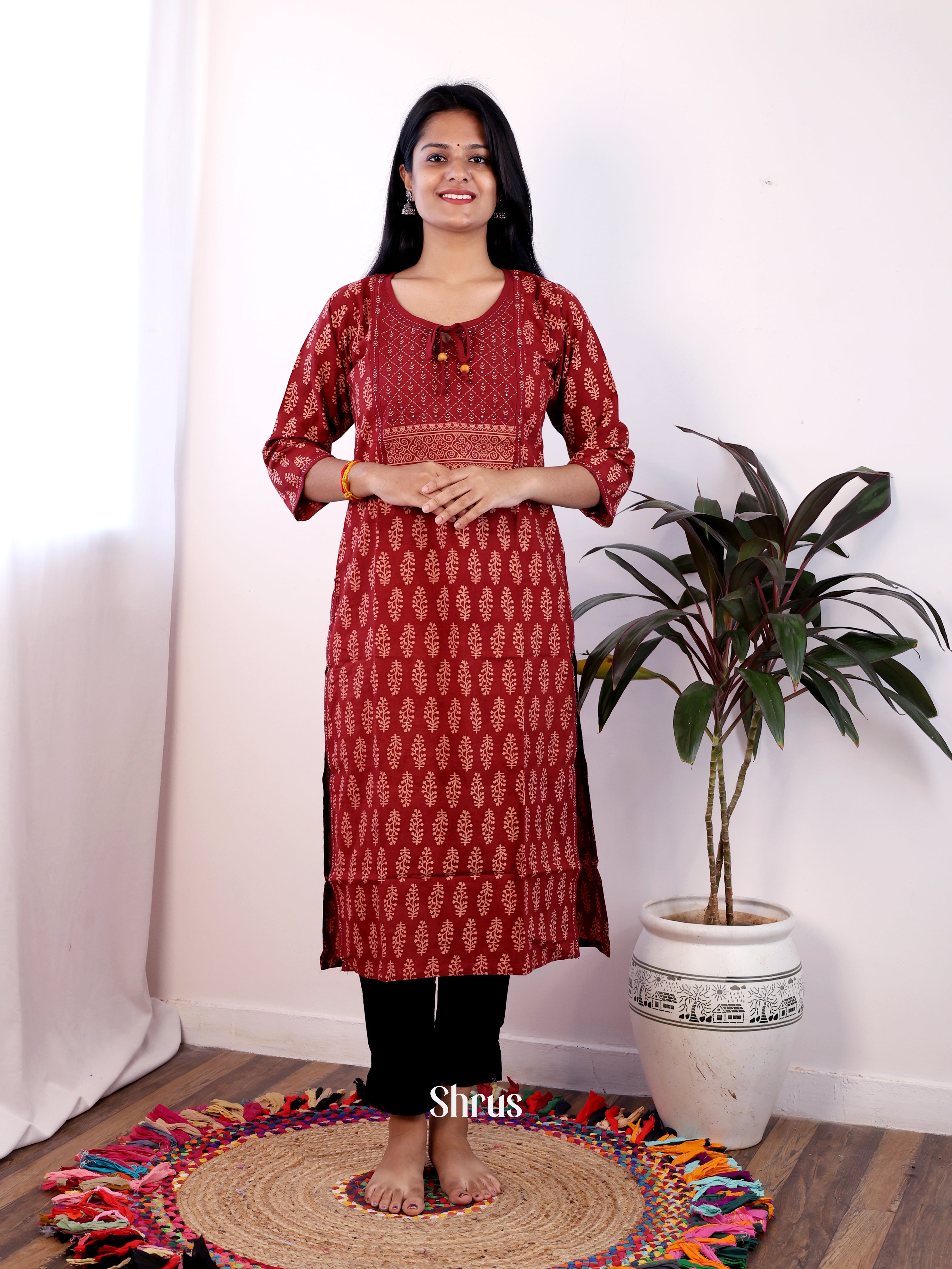 Maroon - Readymade Kurti - Shop on Shrus.com