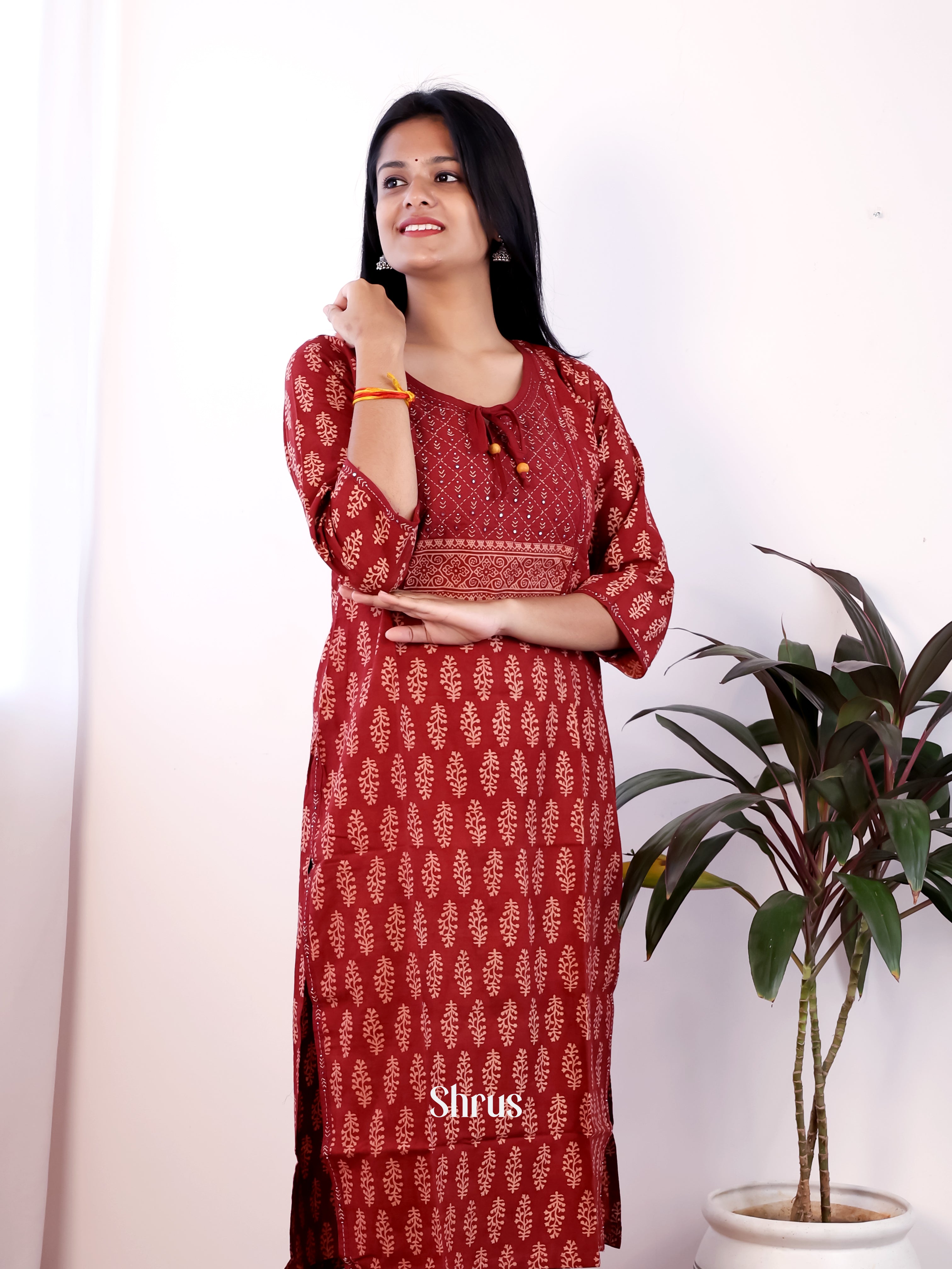 Maroon - Readymade Kurti - Shop on Shrus.com