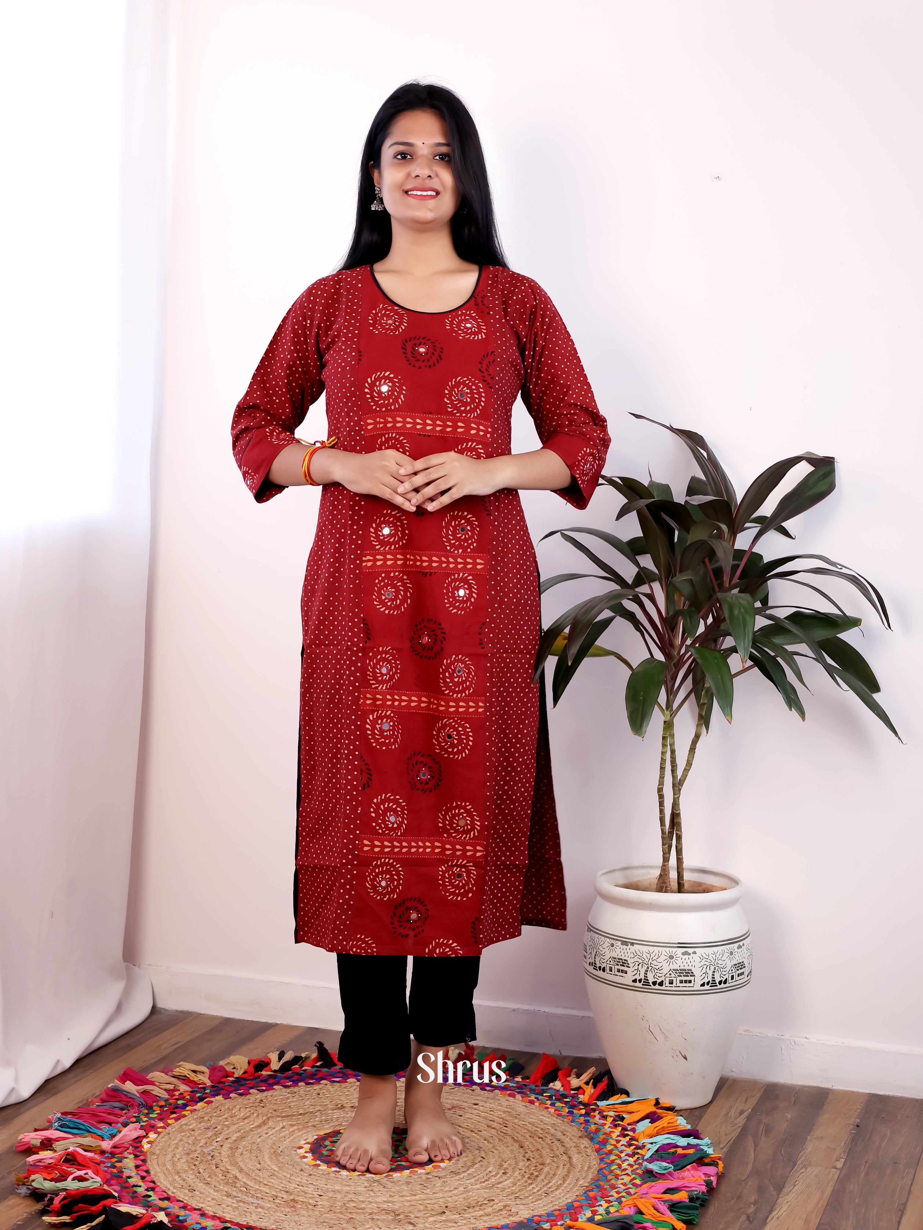 Maroon - Readymade Kurti - Shop on Shrus.com