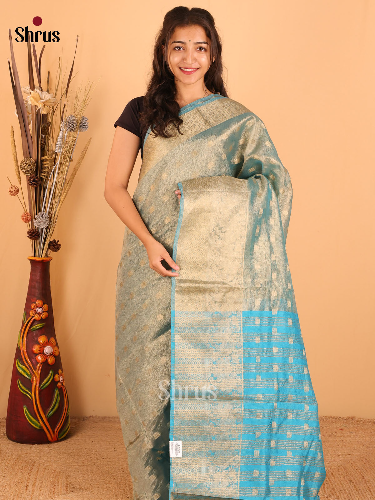 Sky Blue - Bamboo Silk Saree - CIS28470 - Shop on Shrus.com