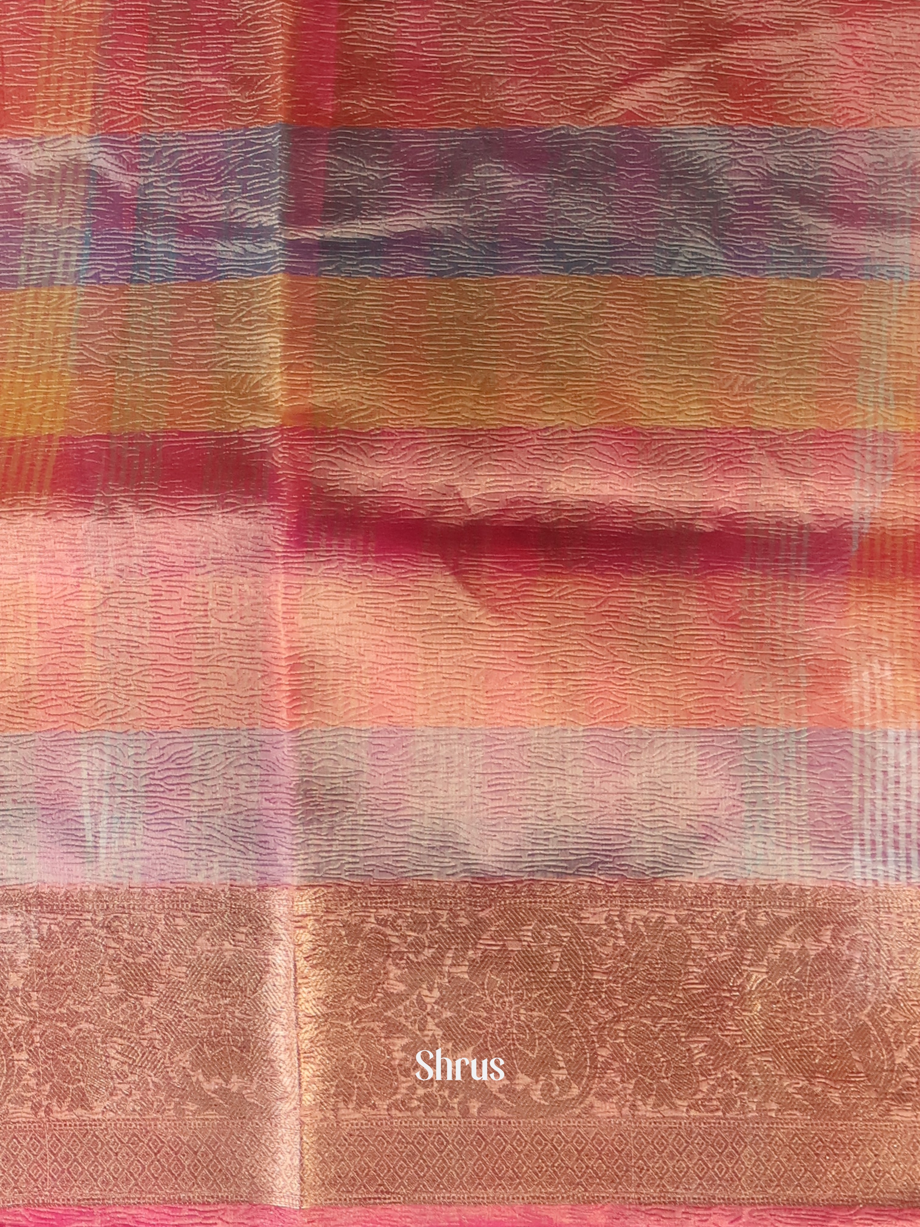 Multi Coloured With Pink - Bamboo silk Saree - Shop on Shrus.com