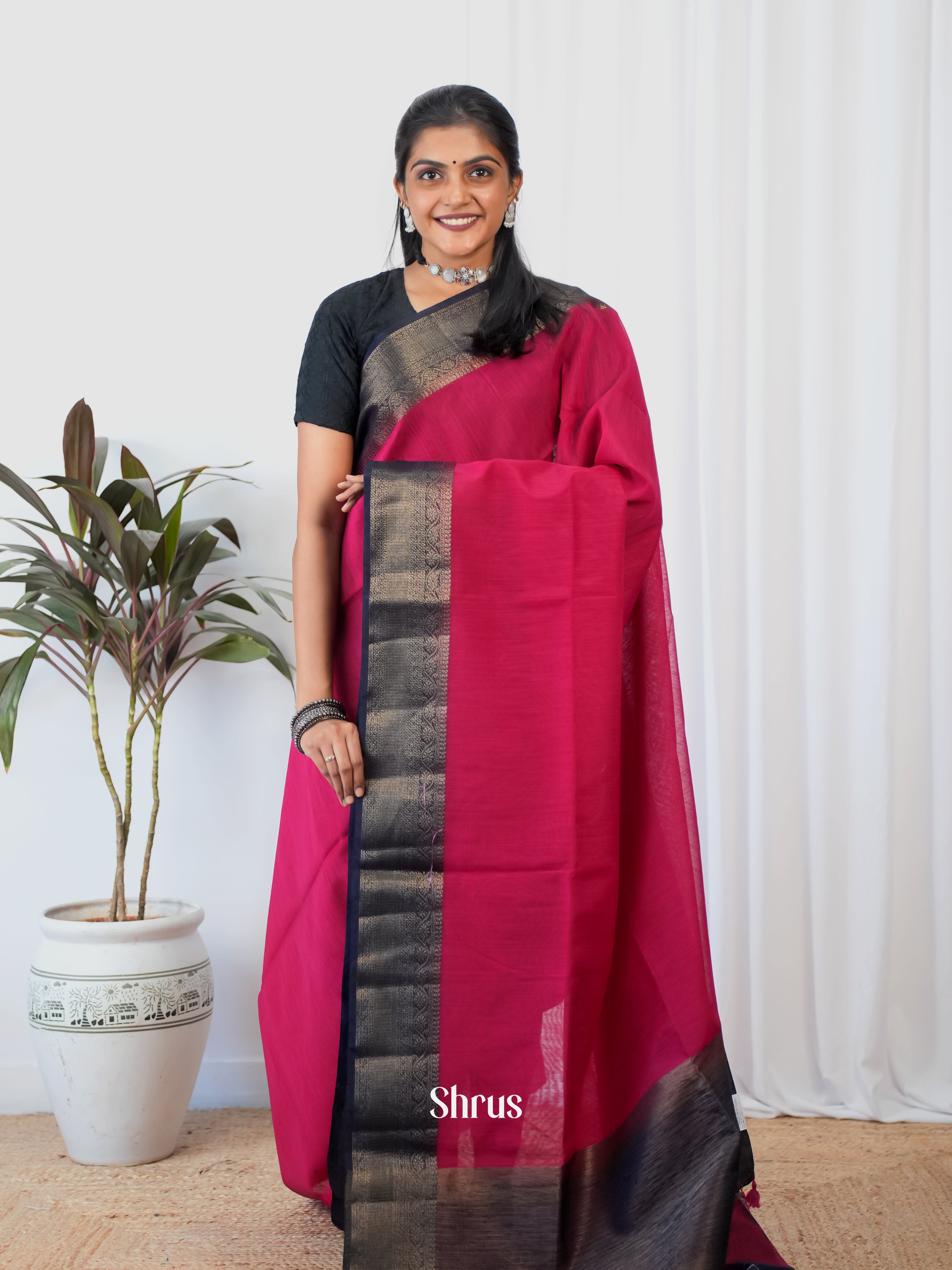 Red & Blue - Semi Jute Saree - Shop on Shrus.com