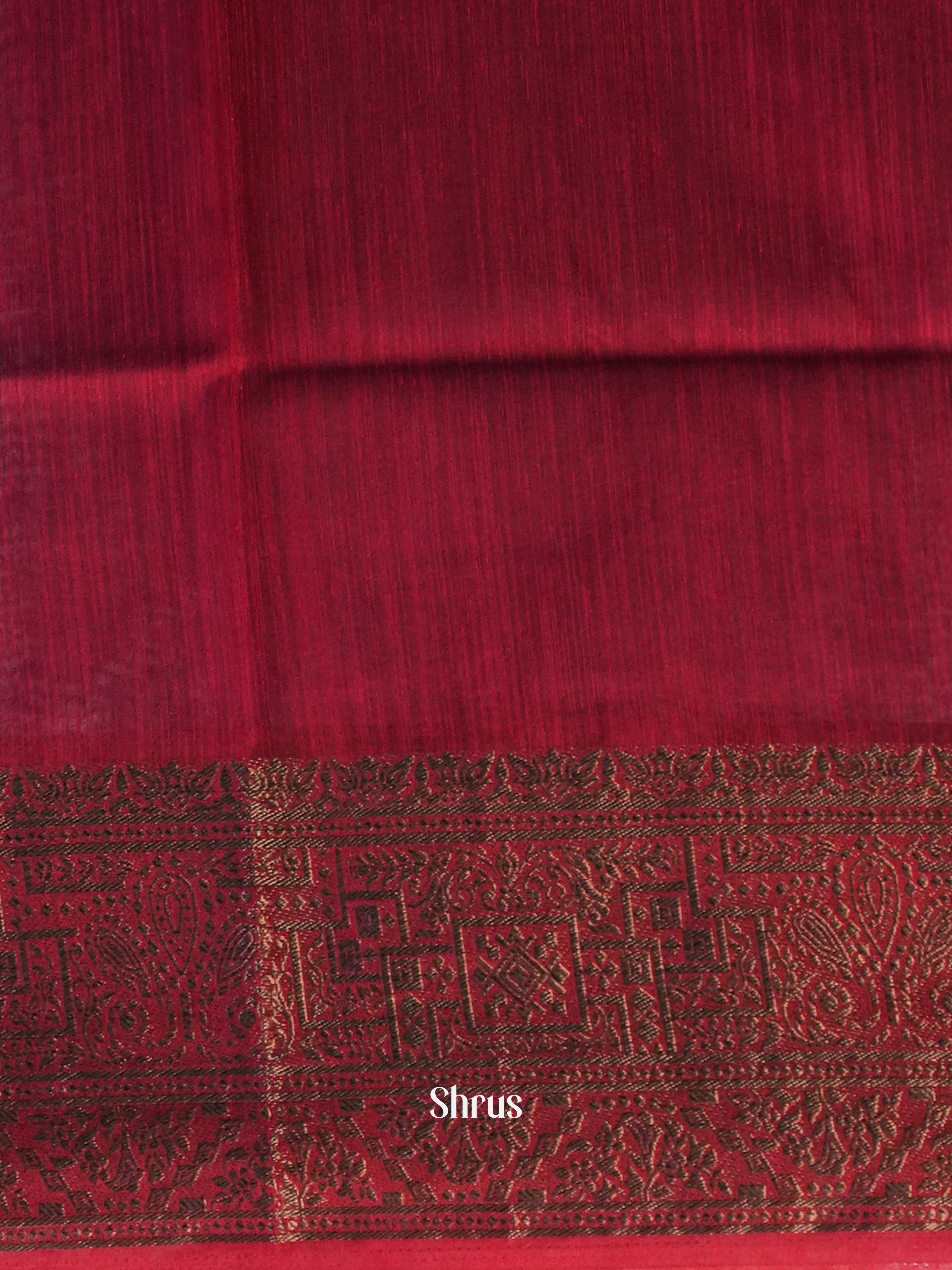 Blue & Maroon - Semi Jute Saree - Shop on Shrus.com