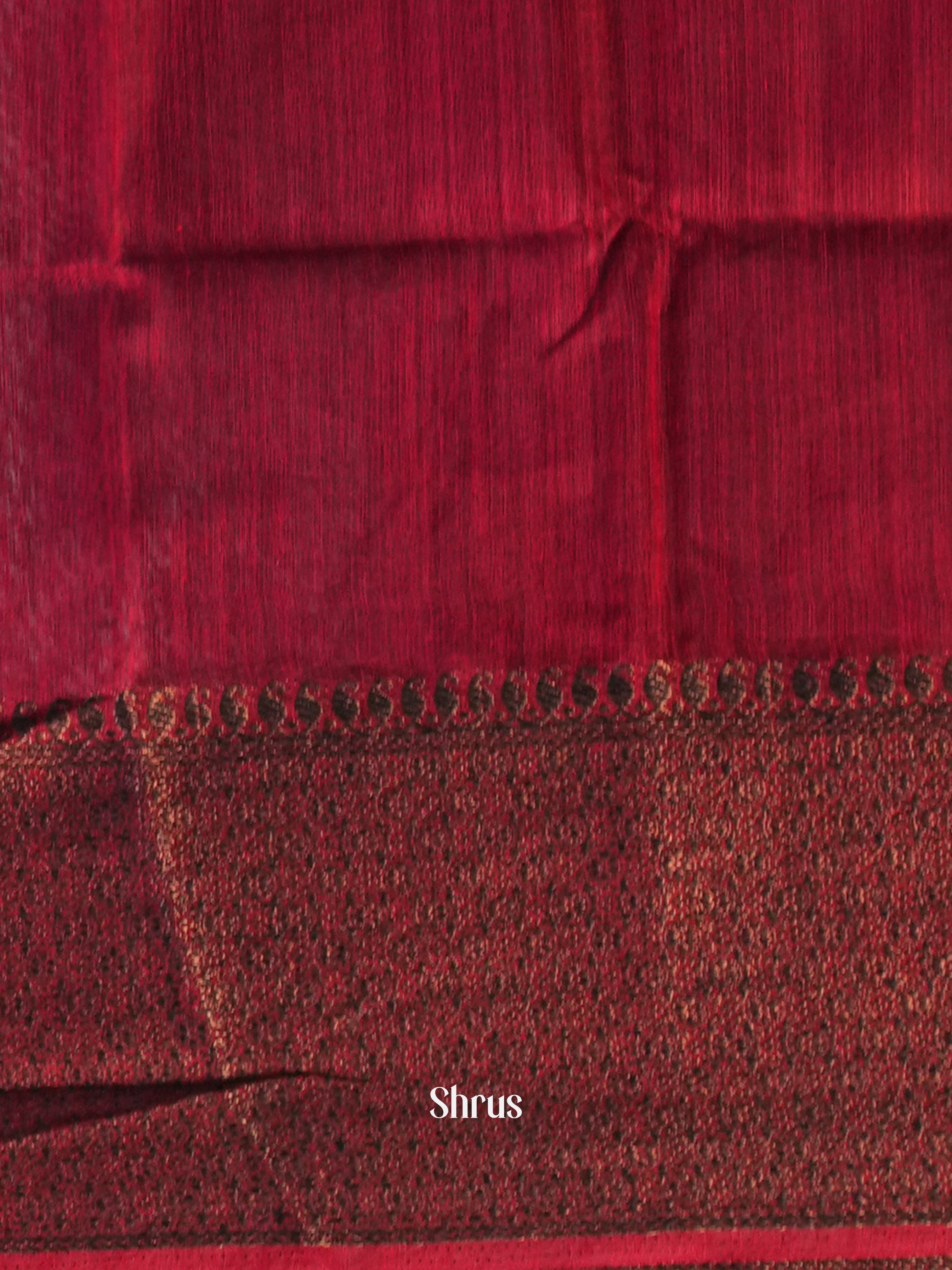 Blue & Maroon - Semi Jute Saree - Shop on Shrus.com
