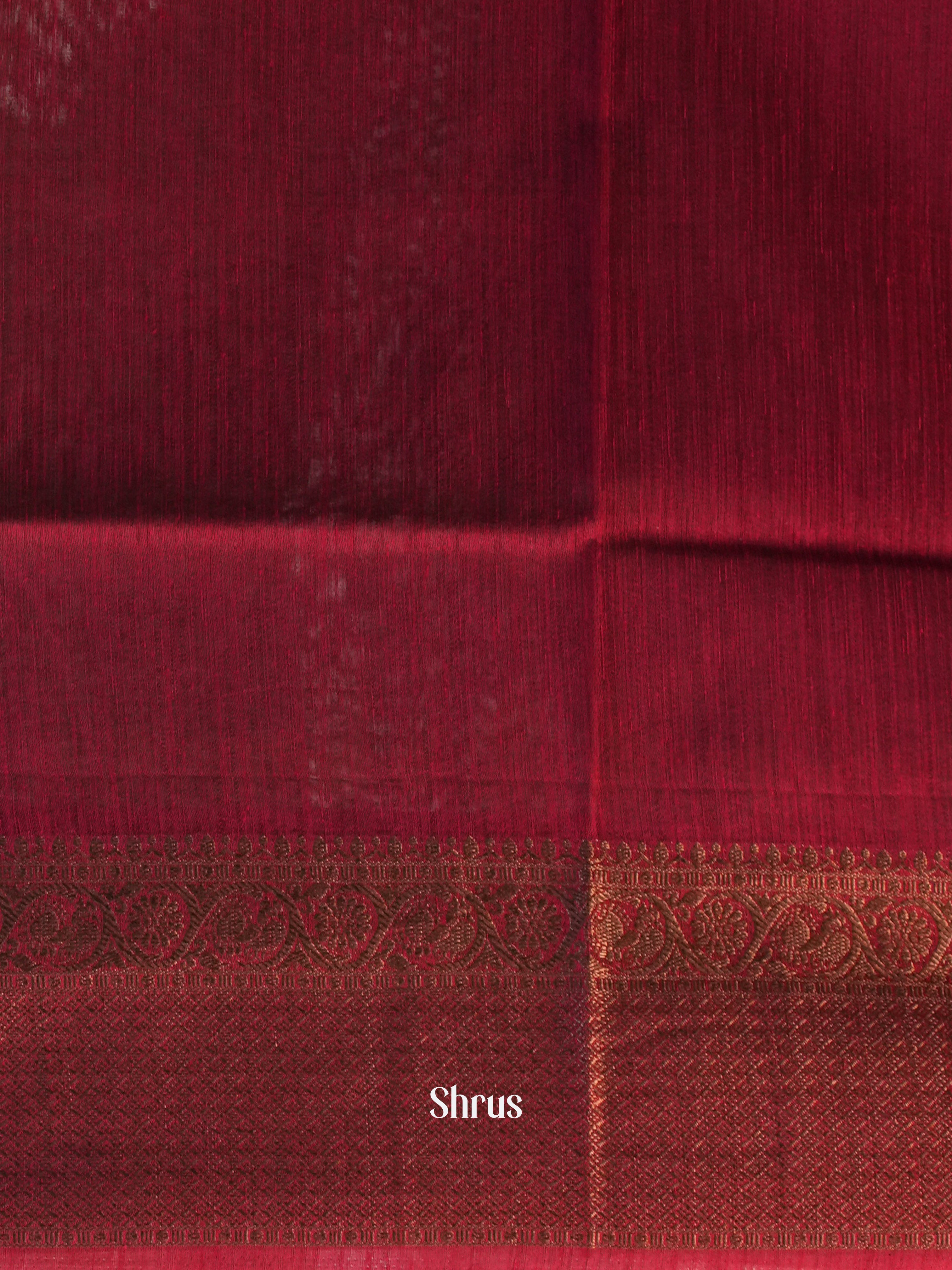 Green & Maroon- Semi Jute Saree - Shop on Shrus.com