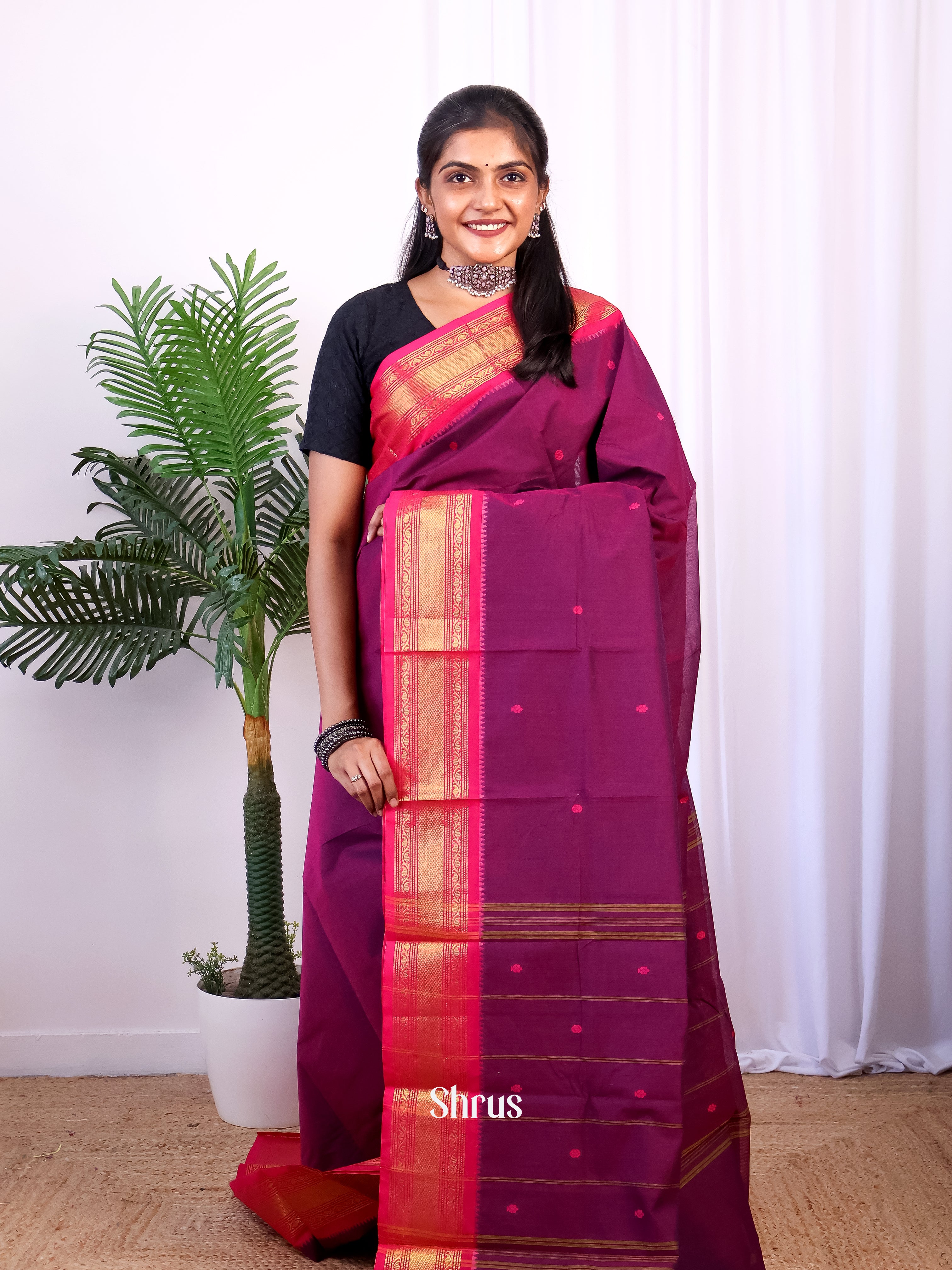 Purple & Pink - Chettinad Cotton Saree - Shop on Shrus.com