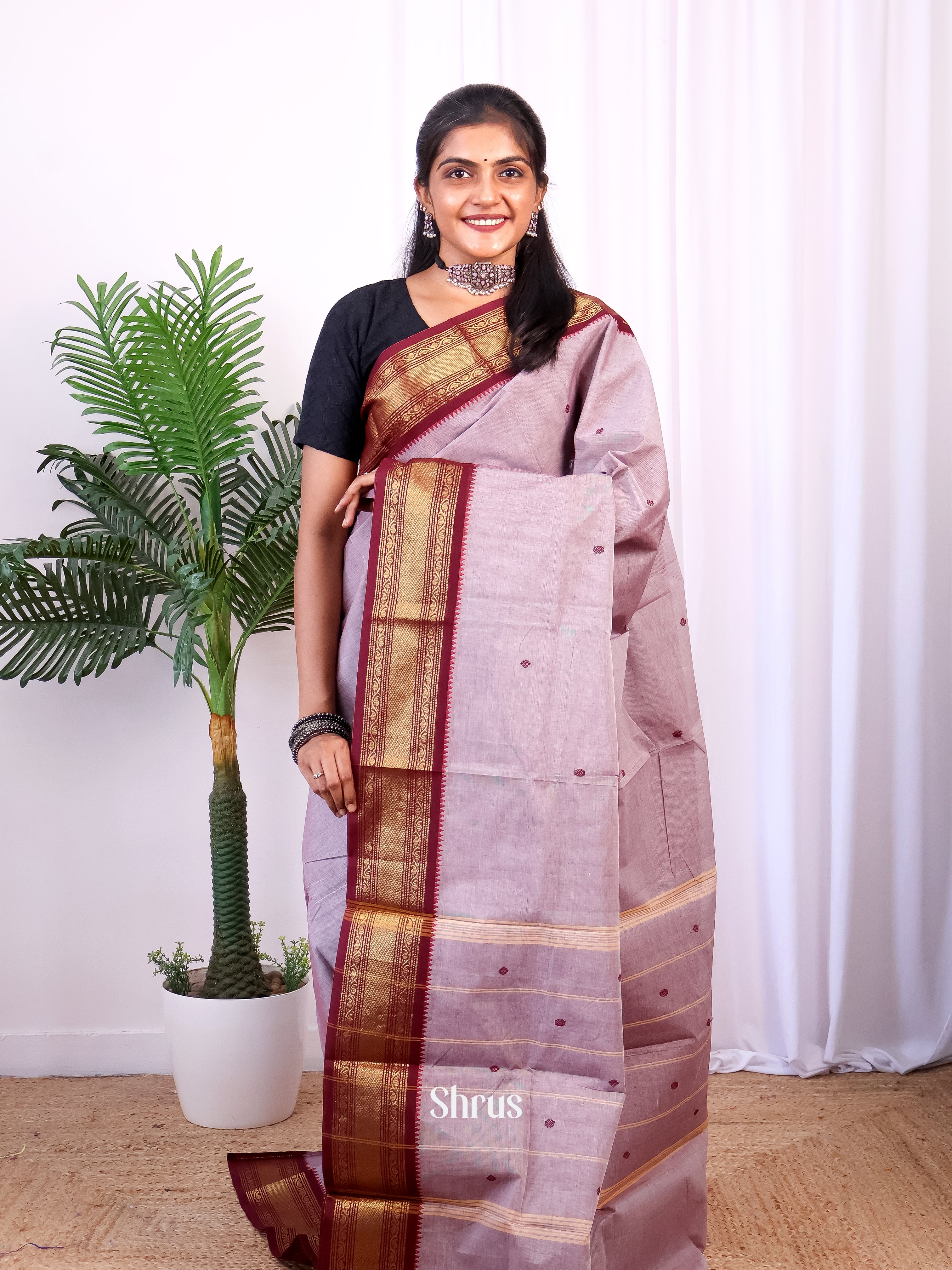 Purple & Brown - Chettinad Cotton Saree - Shop on Shrus.com