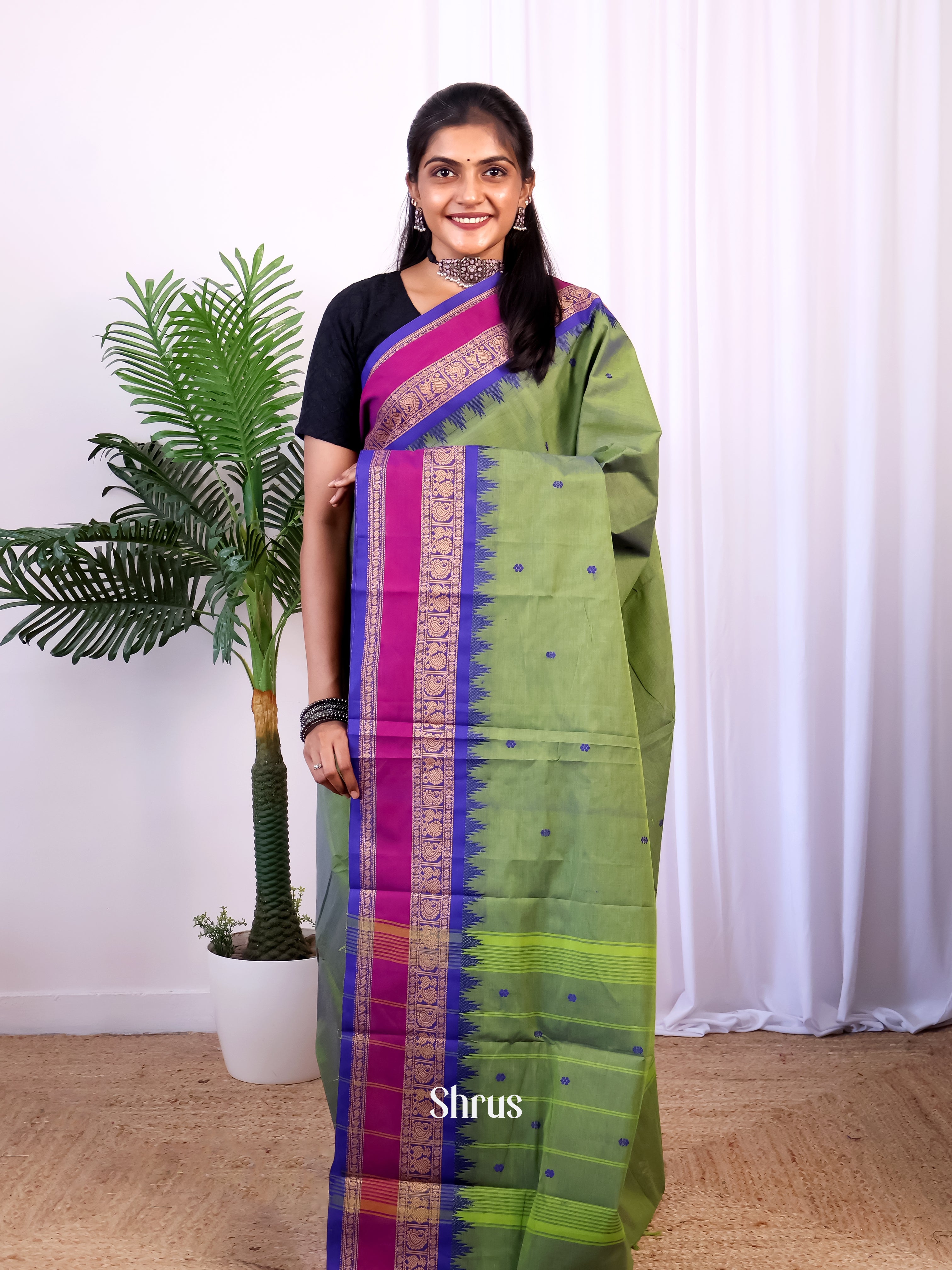 Green & Blue - Chettinad Cotton Saree - Shop on Shrus.com