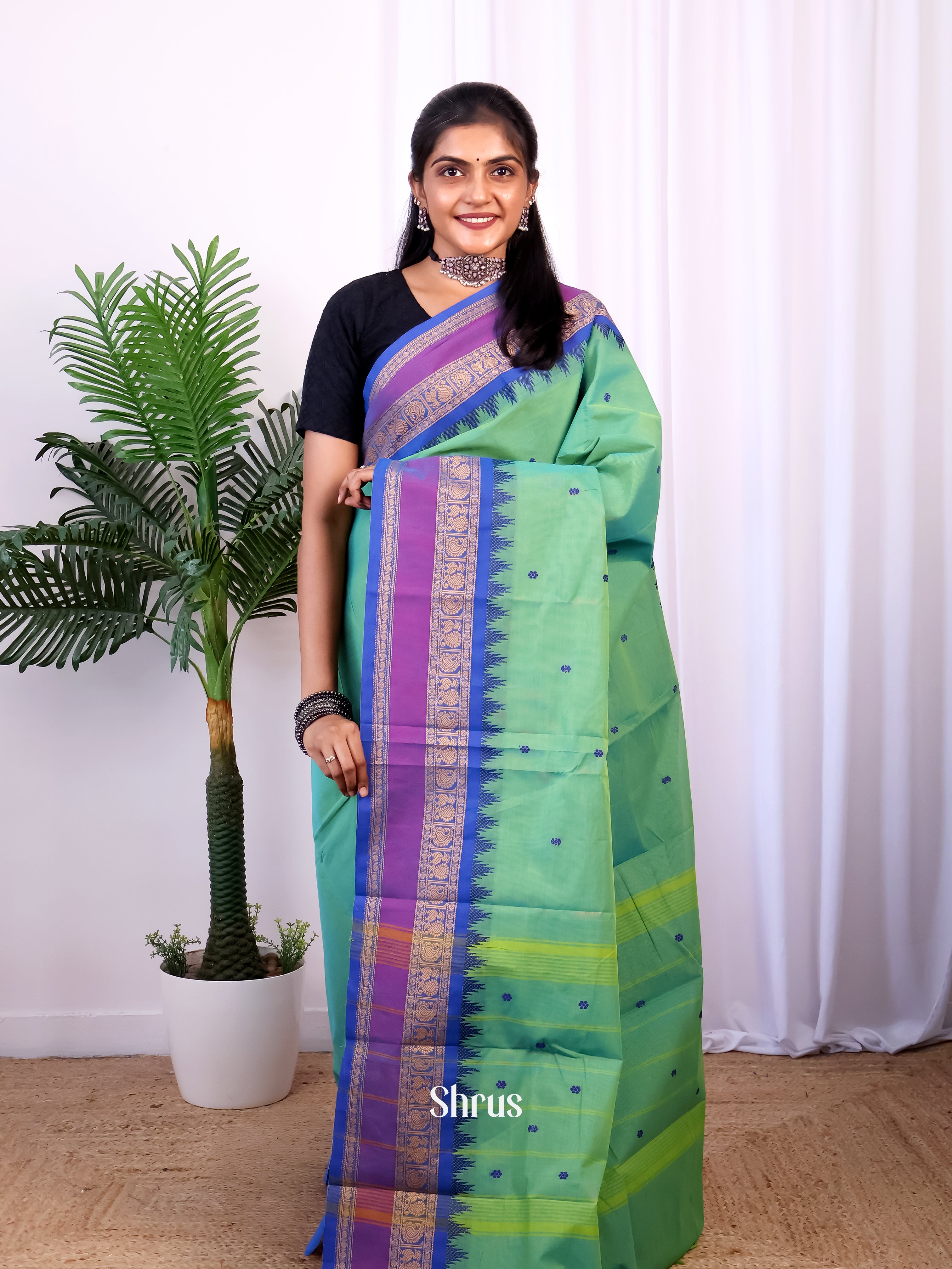 Green & Blue - Chettinad Cotton Saree - Shop on Shrus.com