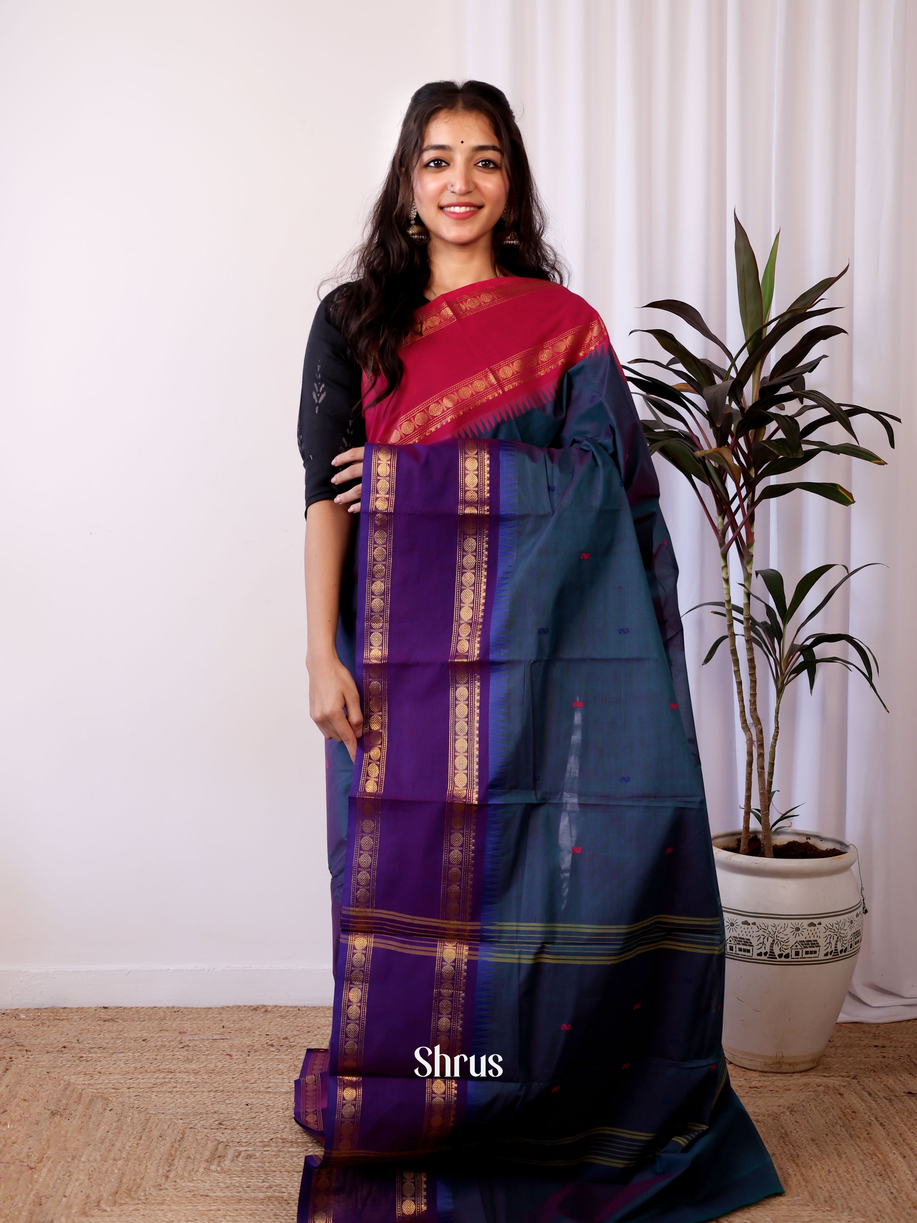 Blue & Violet - Chettinad Cotton Saree - Shop on Shrus.com