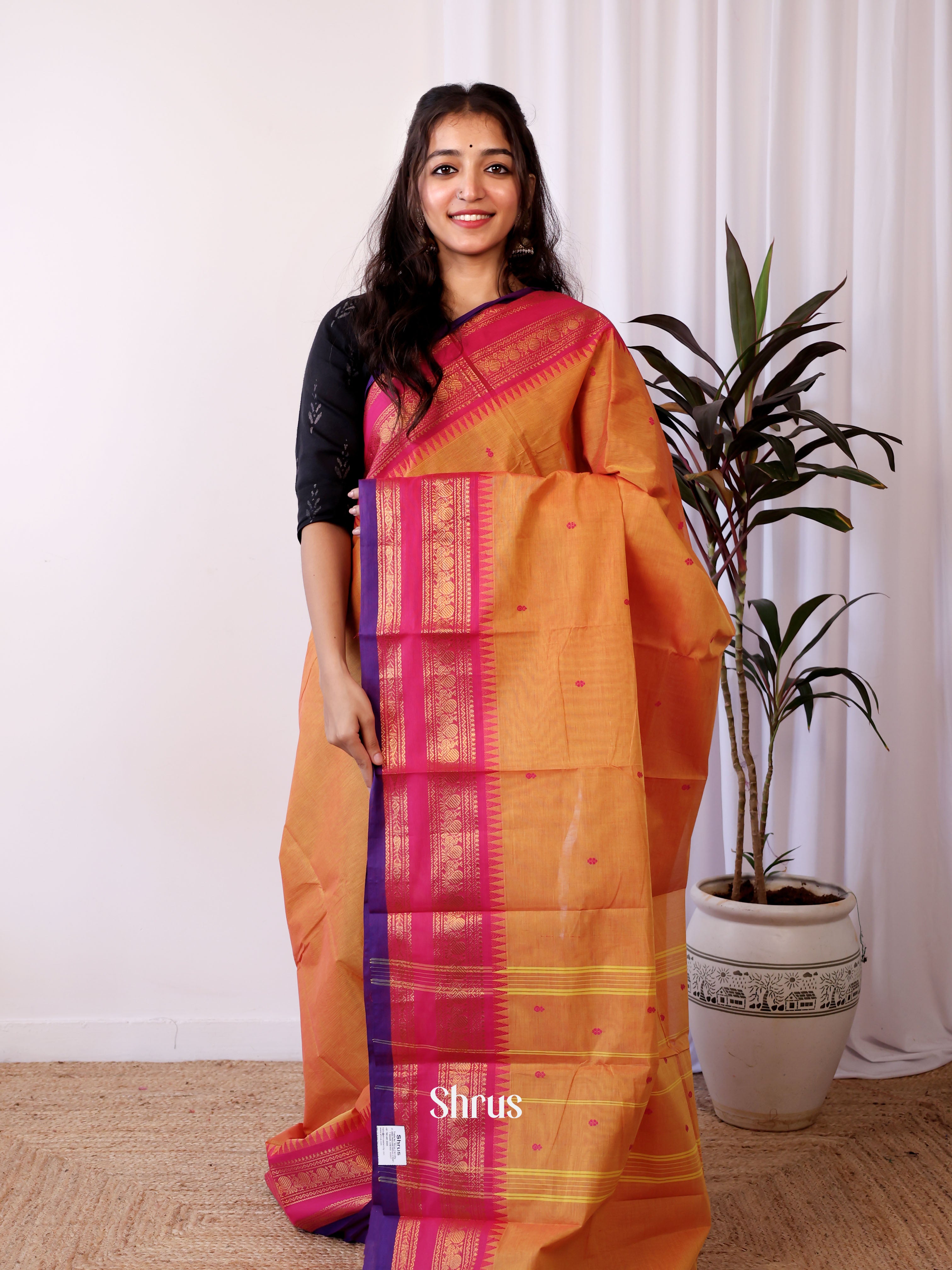 Orange & Pink - Chettinad Cotton Saree - Shop on Shrus.com