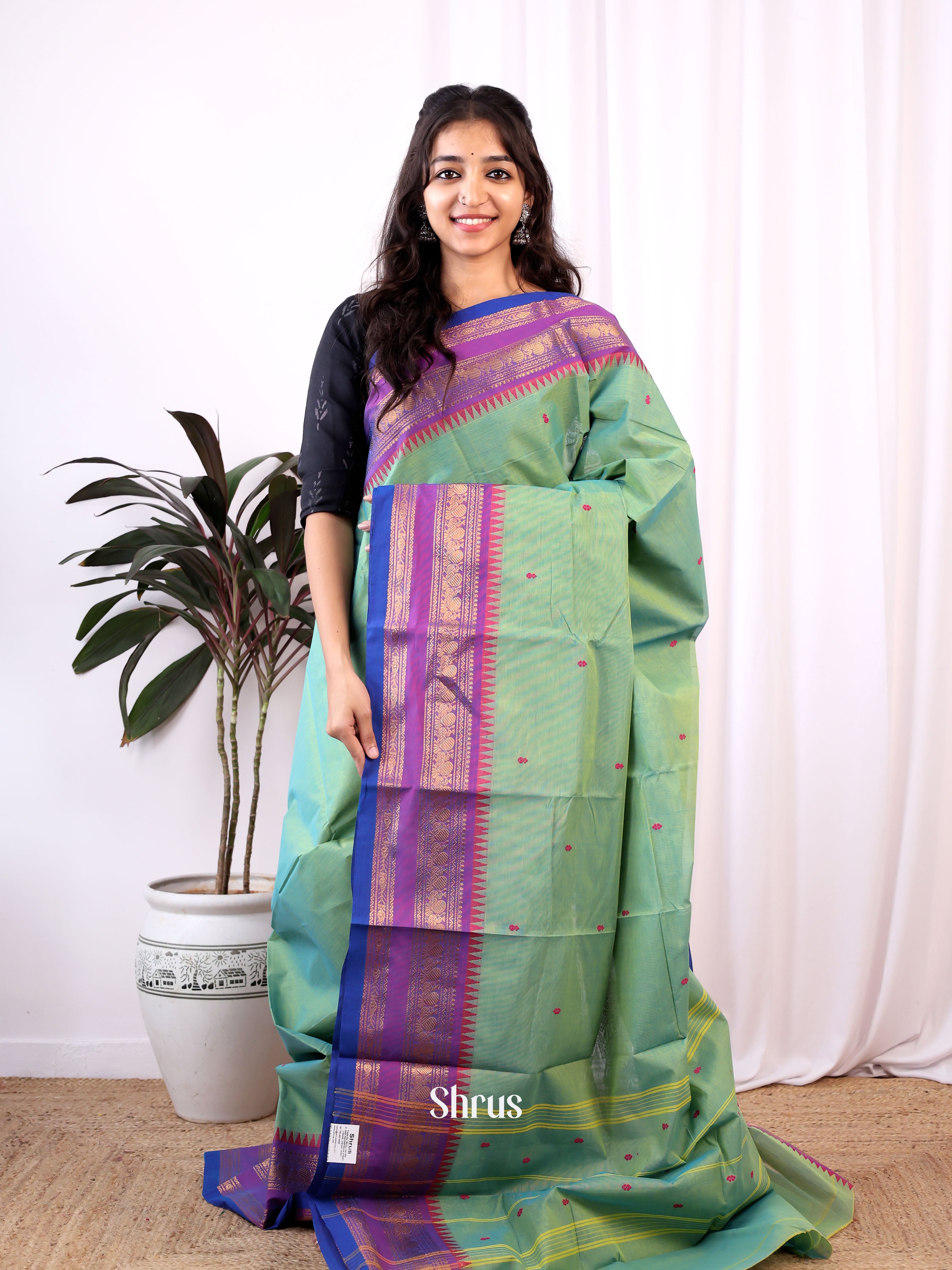 Green & Purple- Chettinad Cotton Saree - Shop on Shrus.com