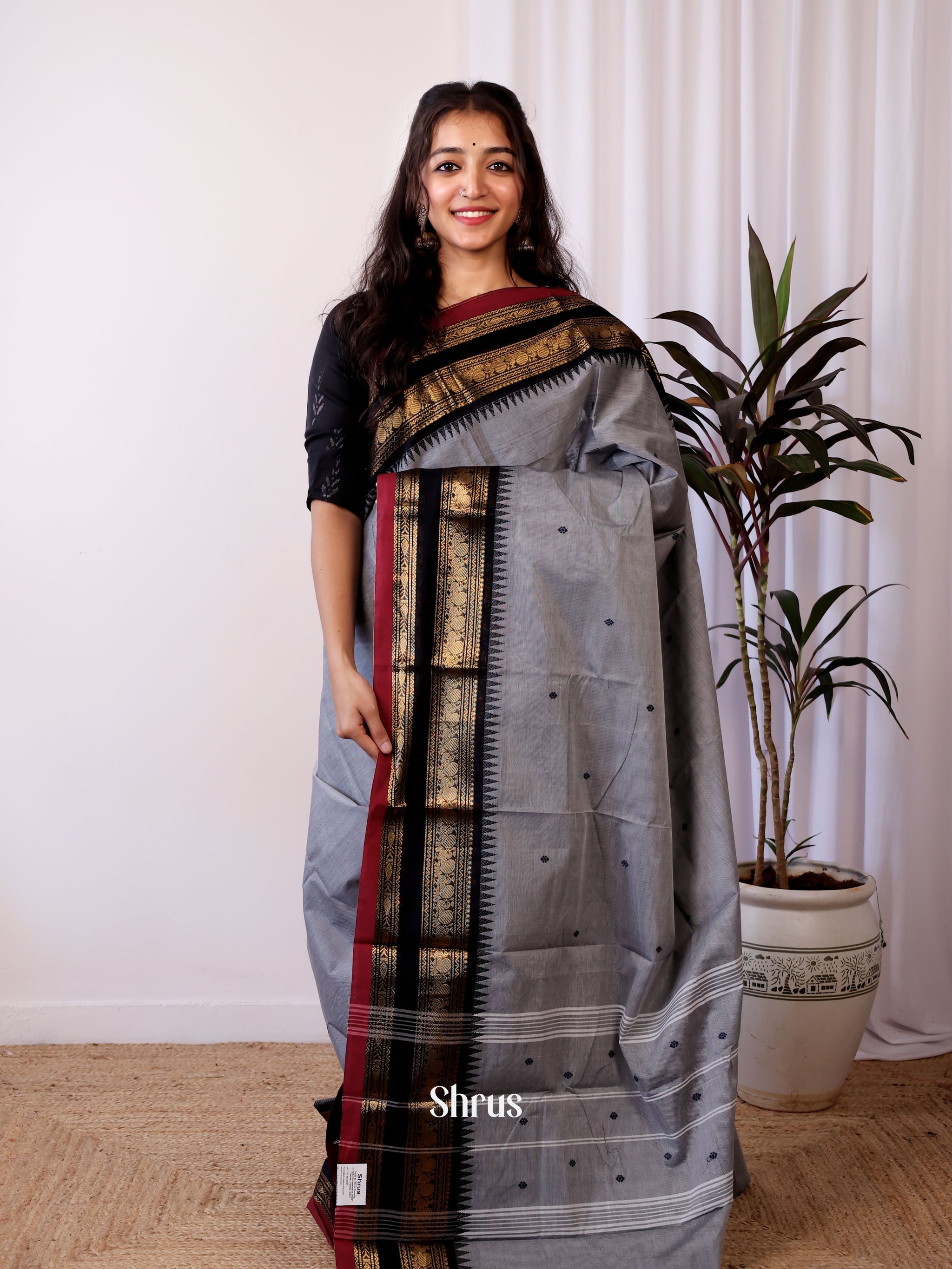 Grey - Kandangi Chettinad Cotton Saree with Border 54