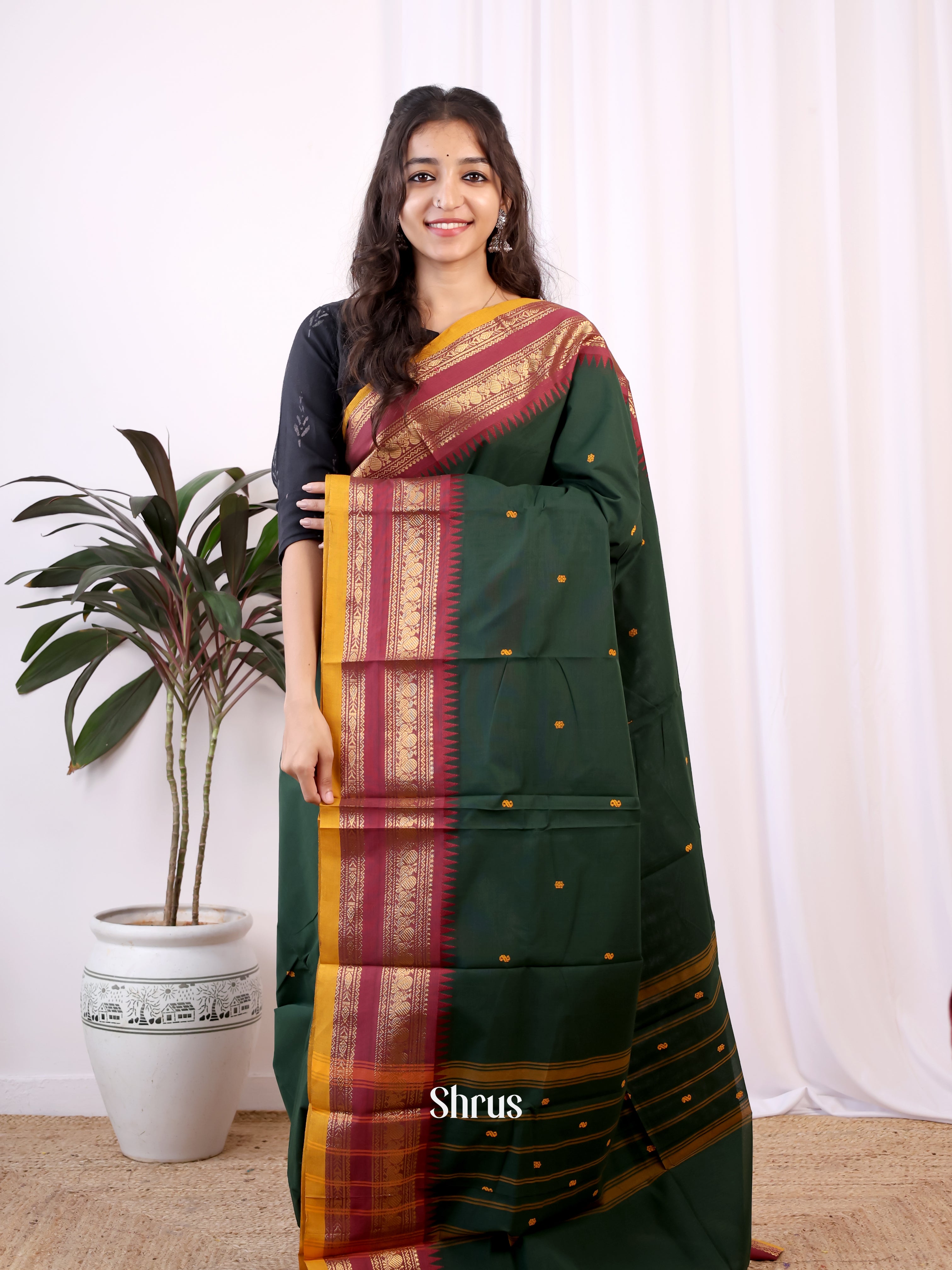 Green & Maroon- Chettinad Cotton Saree - Shop on Shrus.com
