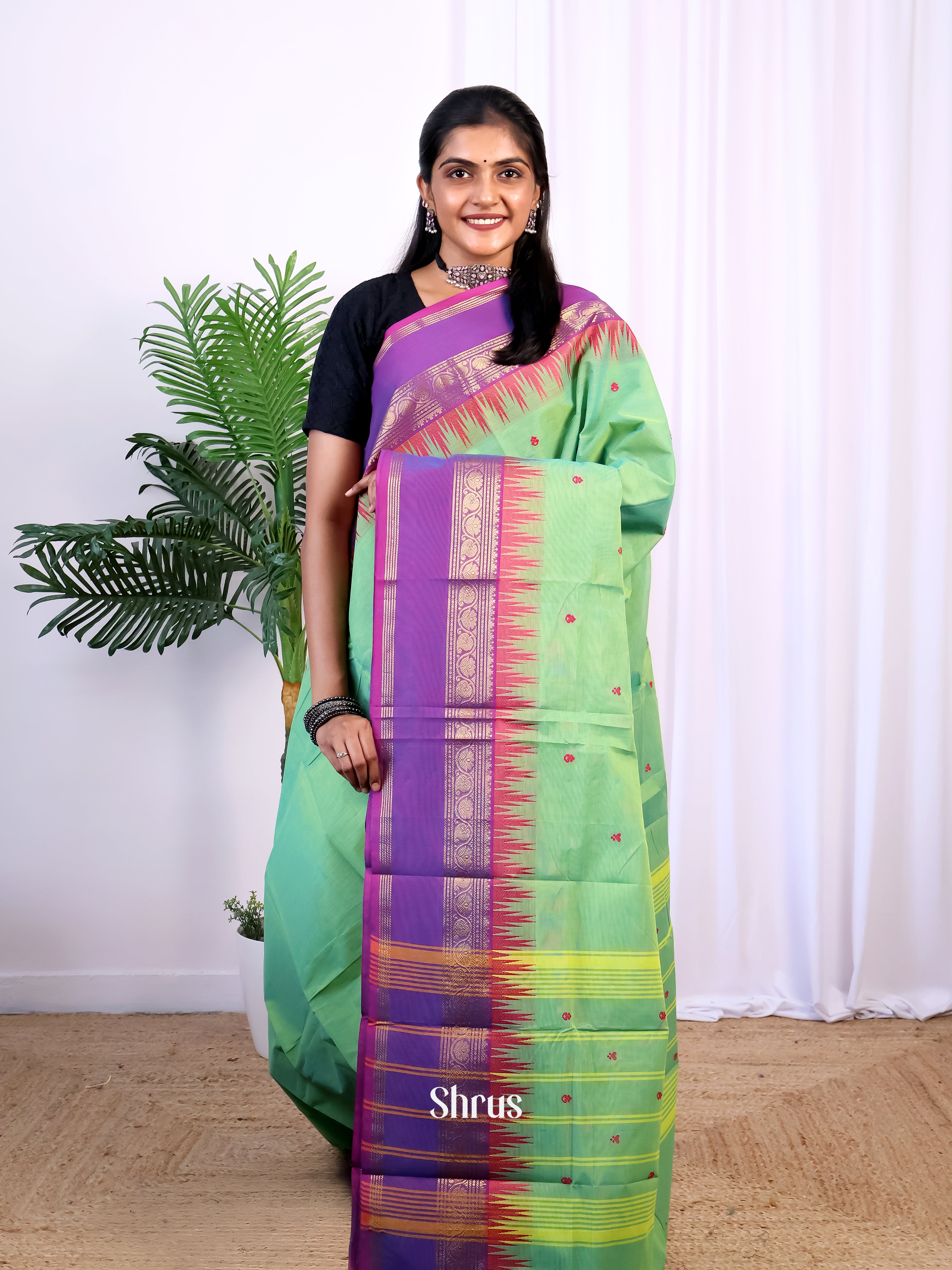 Green & Purple - Chettinad Cotton Saree - Shop on Shrus.com