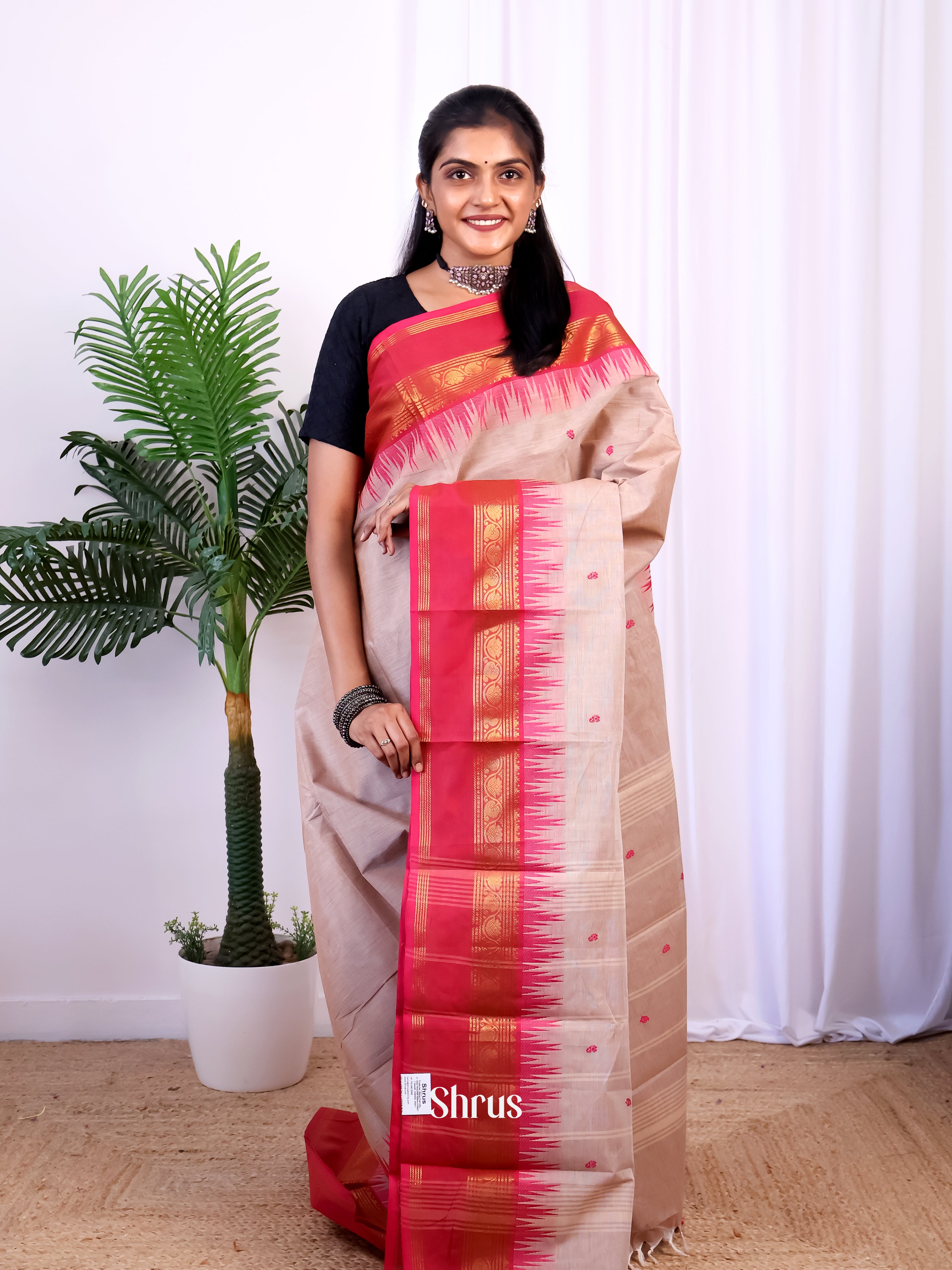 Grey & Pink - Chettinad Cotton Saree - Shop on Shrus.com