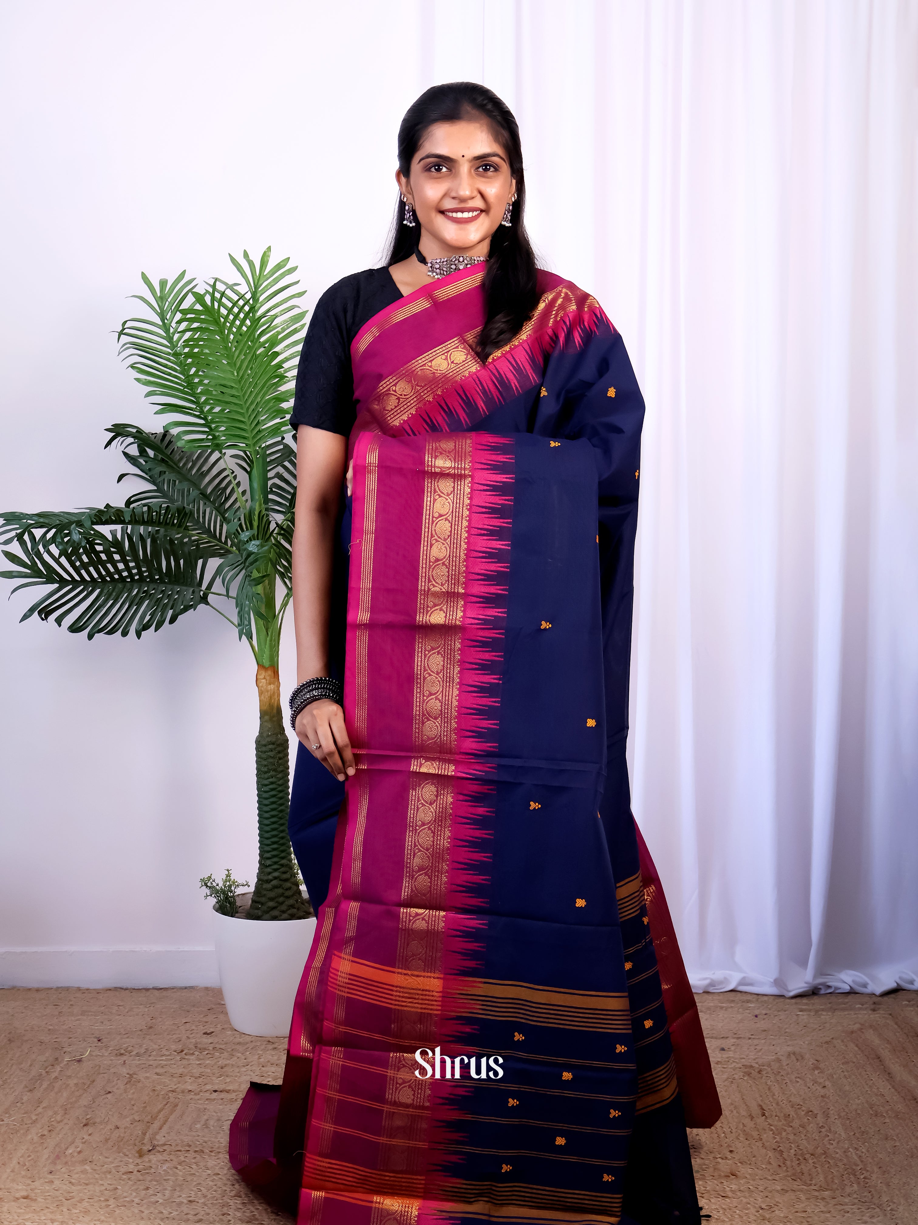 Blue & Purple - Chettinad Cotton Saree - Shop on Shrus.com
