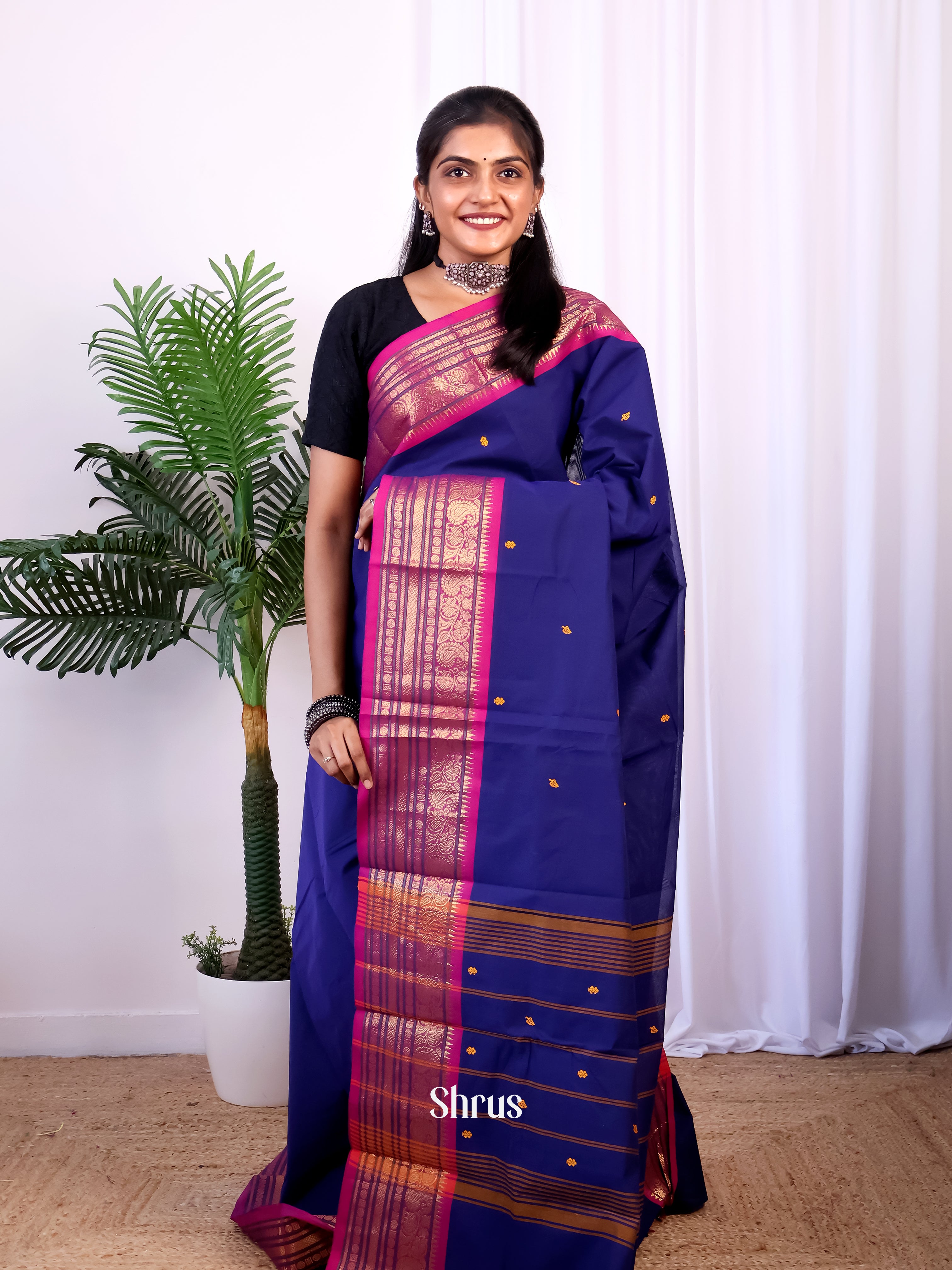 Blue & Pink - Chettinad Cotton Saree - Shop on Shrus.com
