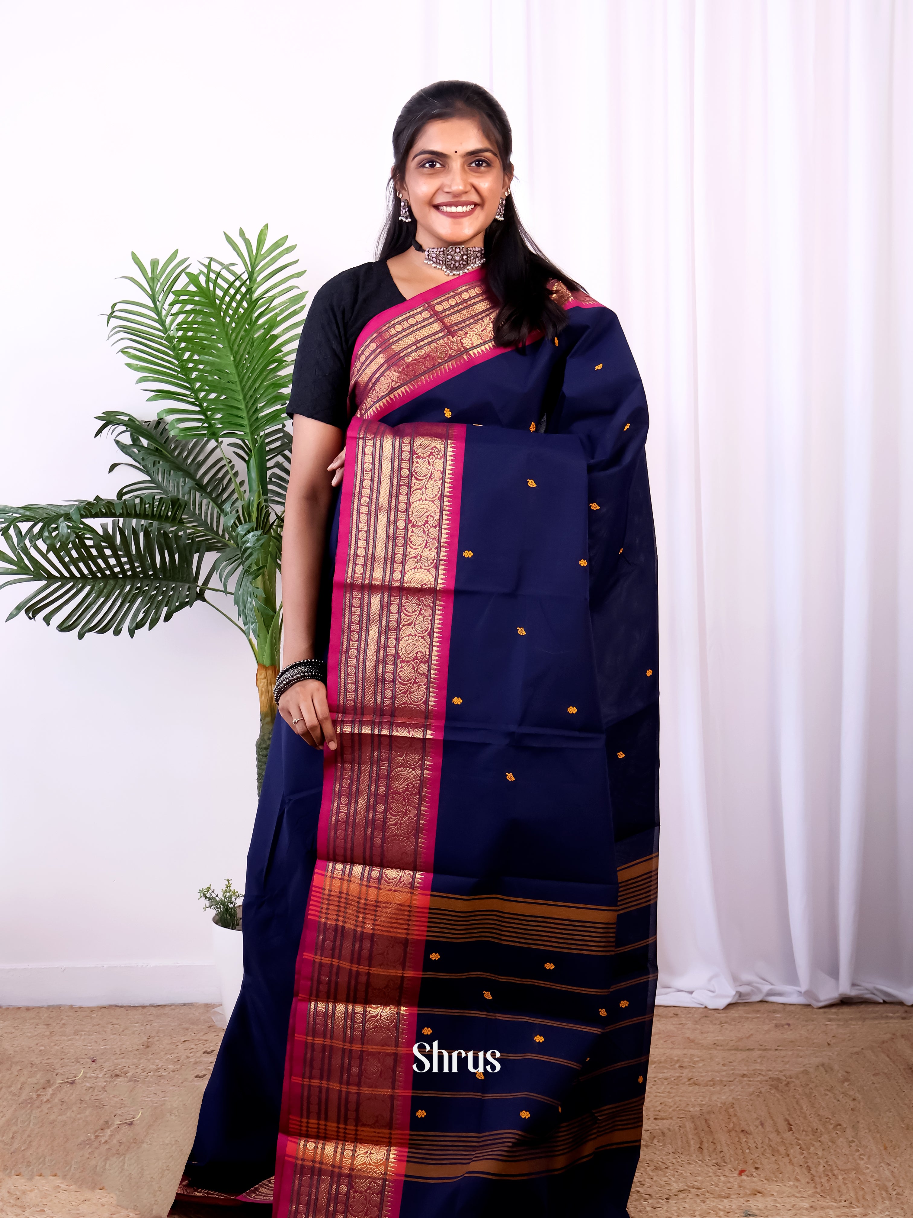 Blue & Pink - Chettinad Cotton Saree - Shop on Shrus.com