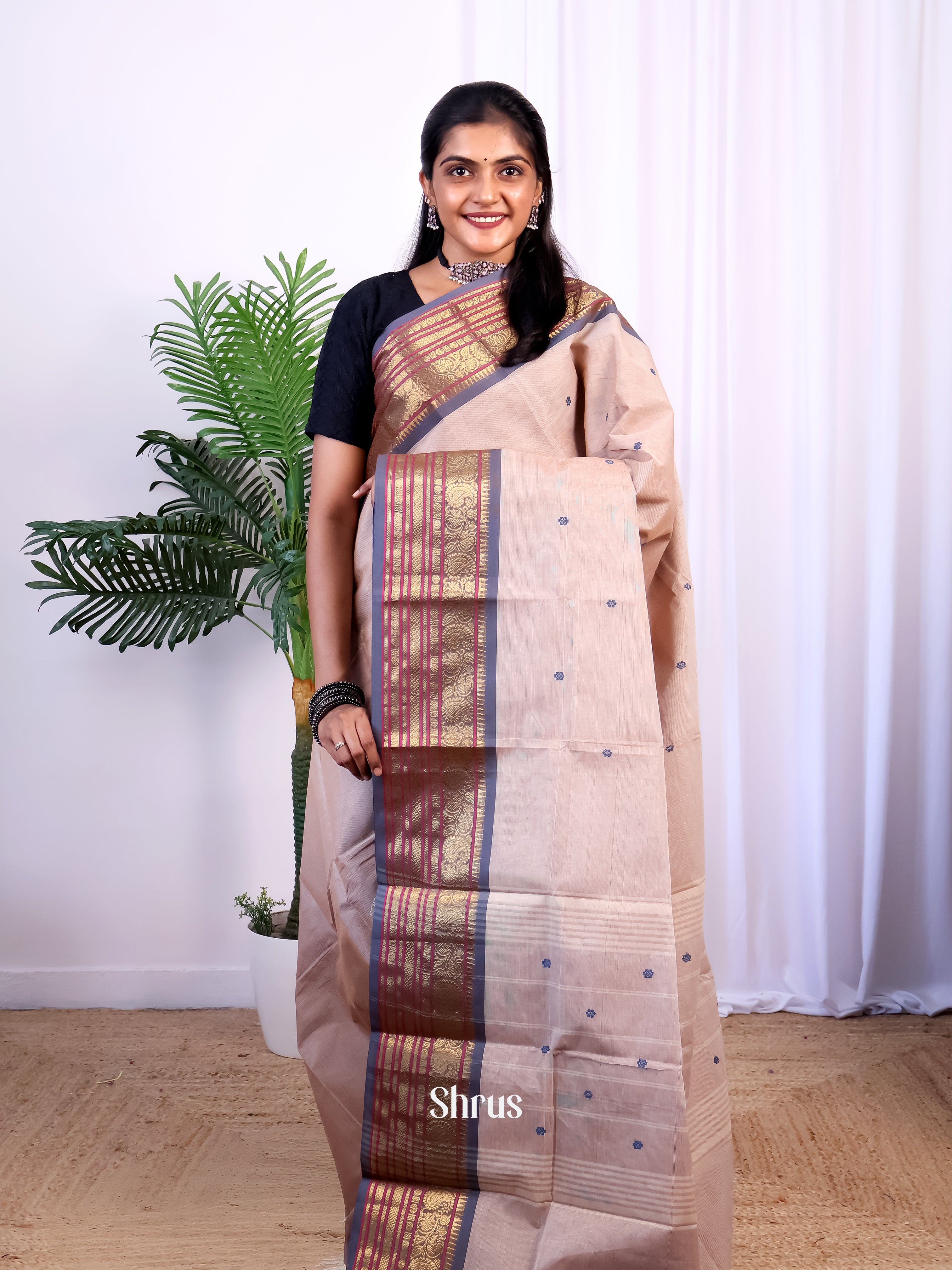Grey & Purple - Chettinad Cotton Saree - Shop on Shrus.com