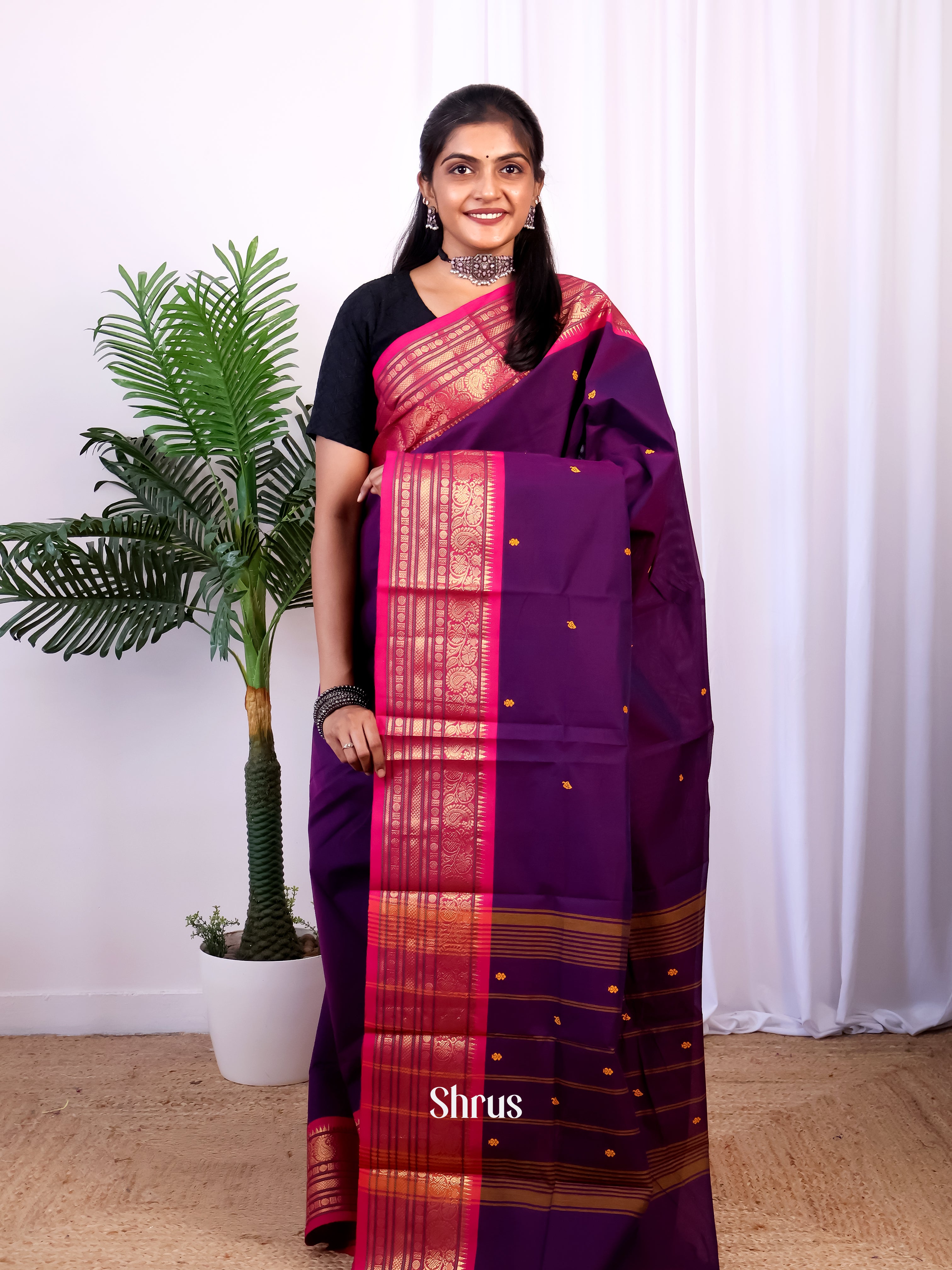 Violet & Pink - Chettinad Cotton Saree - Shop on Shrus.com