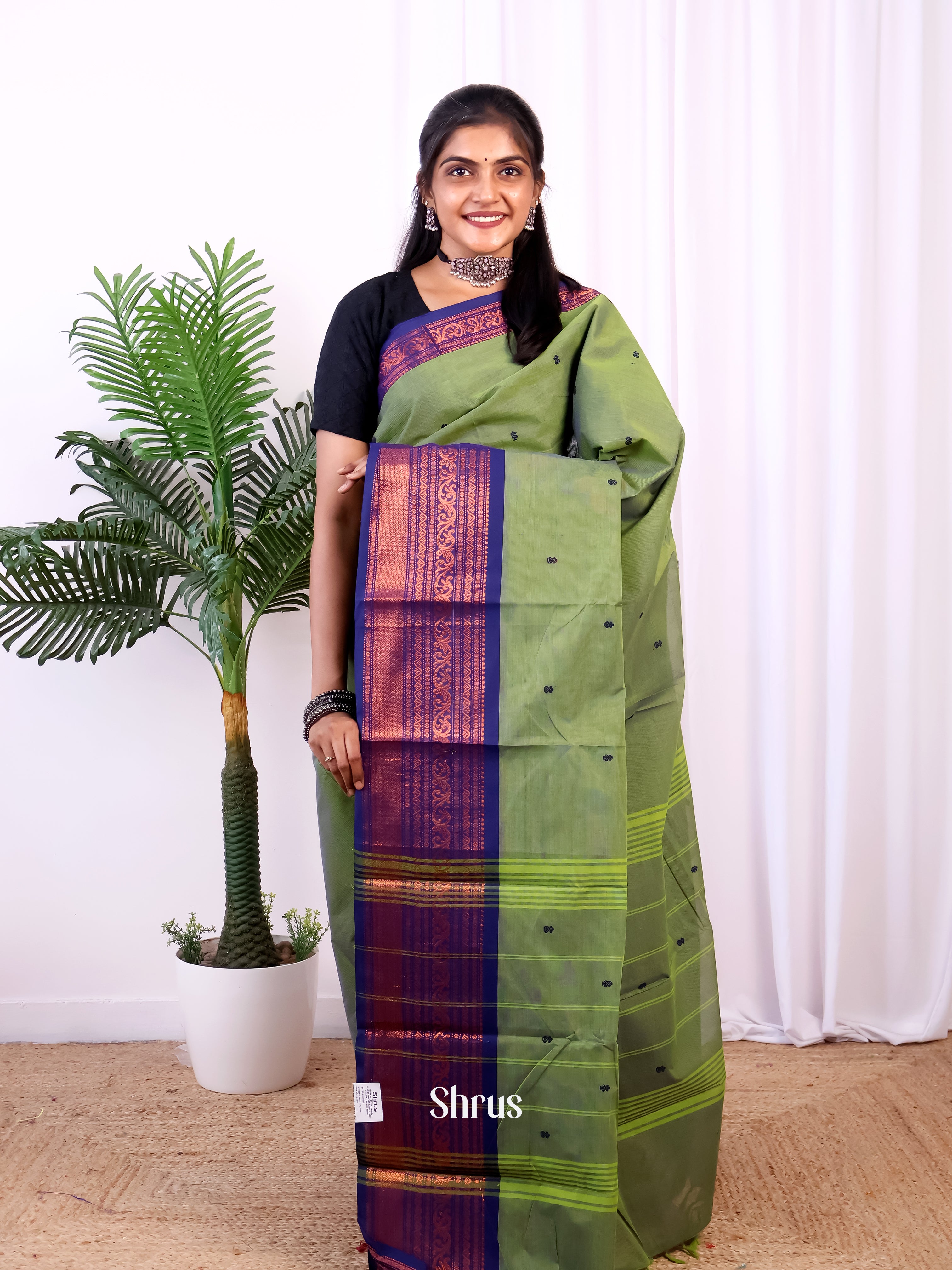 Green & Blue- Chettinad Cotton Saree - Shop on Shrus.com