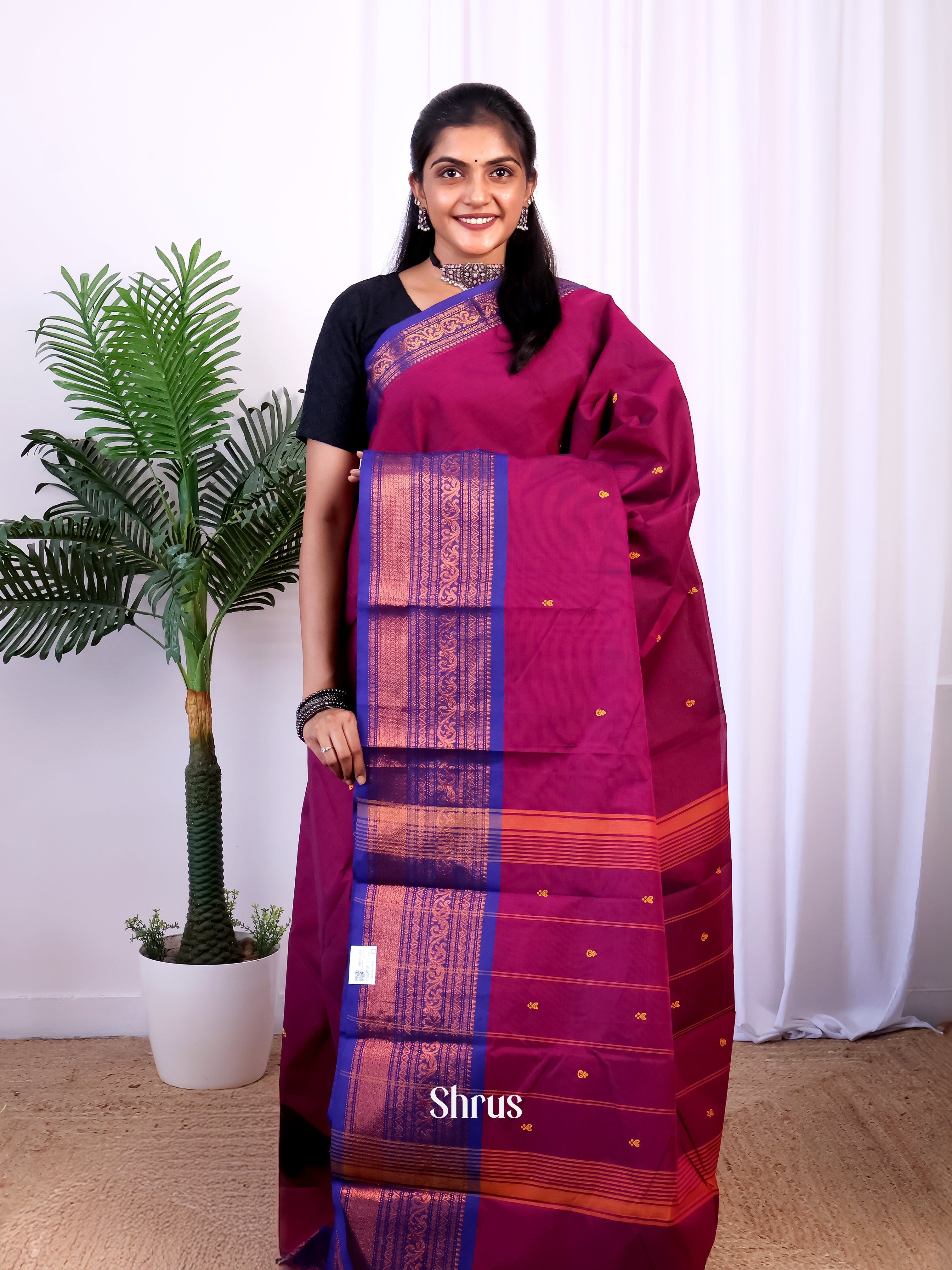 Purple & Blue - Chettinad Cotton Saree - Shop on Shrus.com