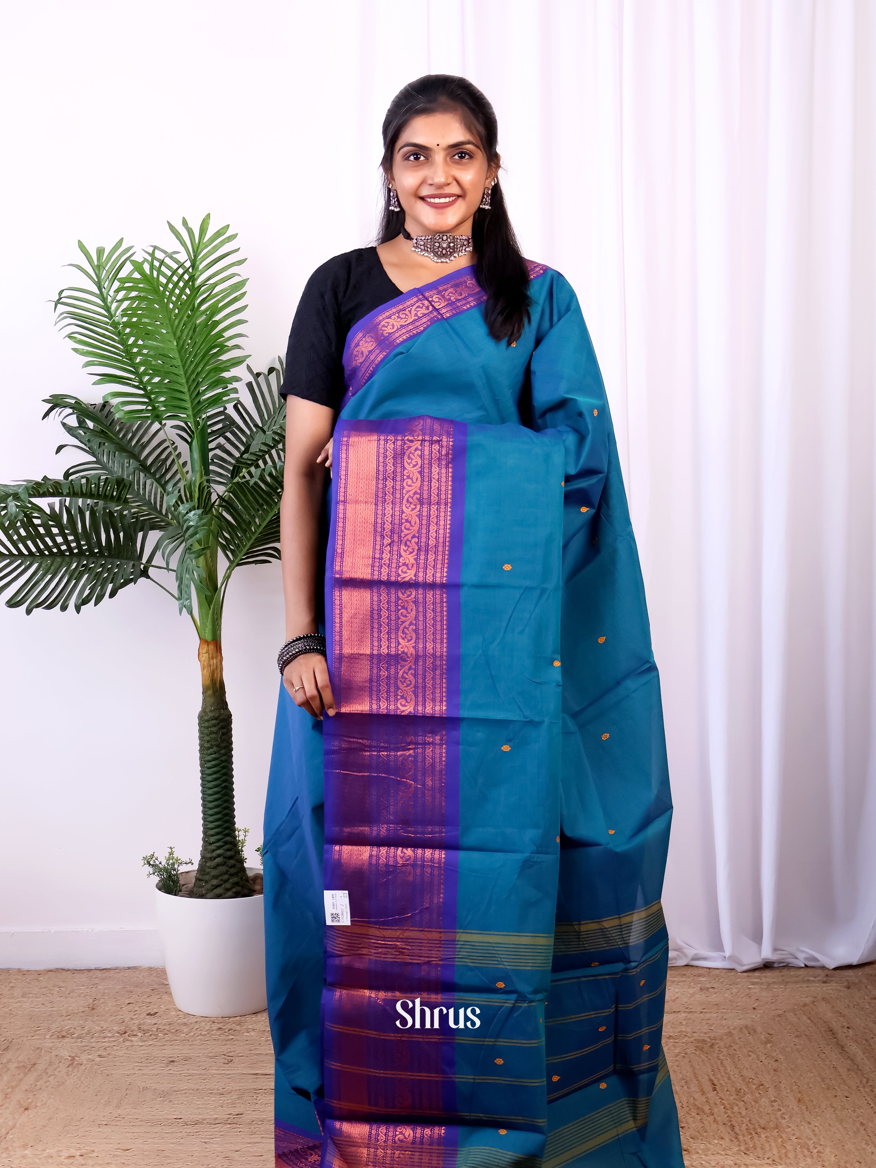 Blue - Chettinad Cotton Saree - Shop on Shrus.com