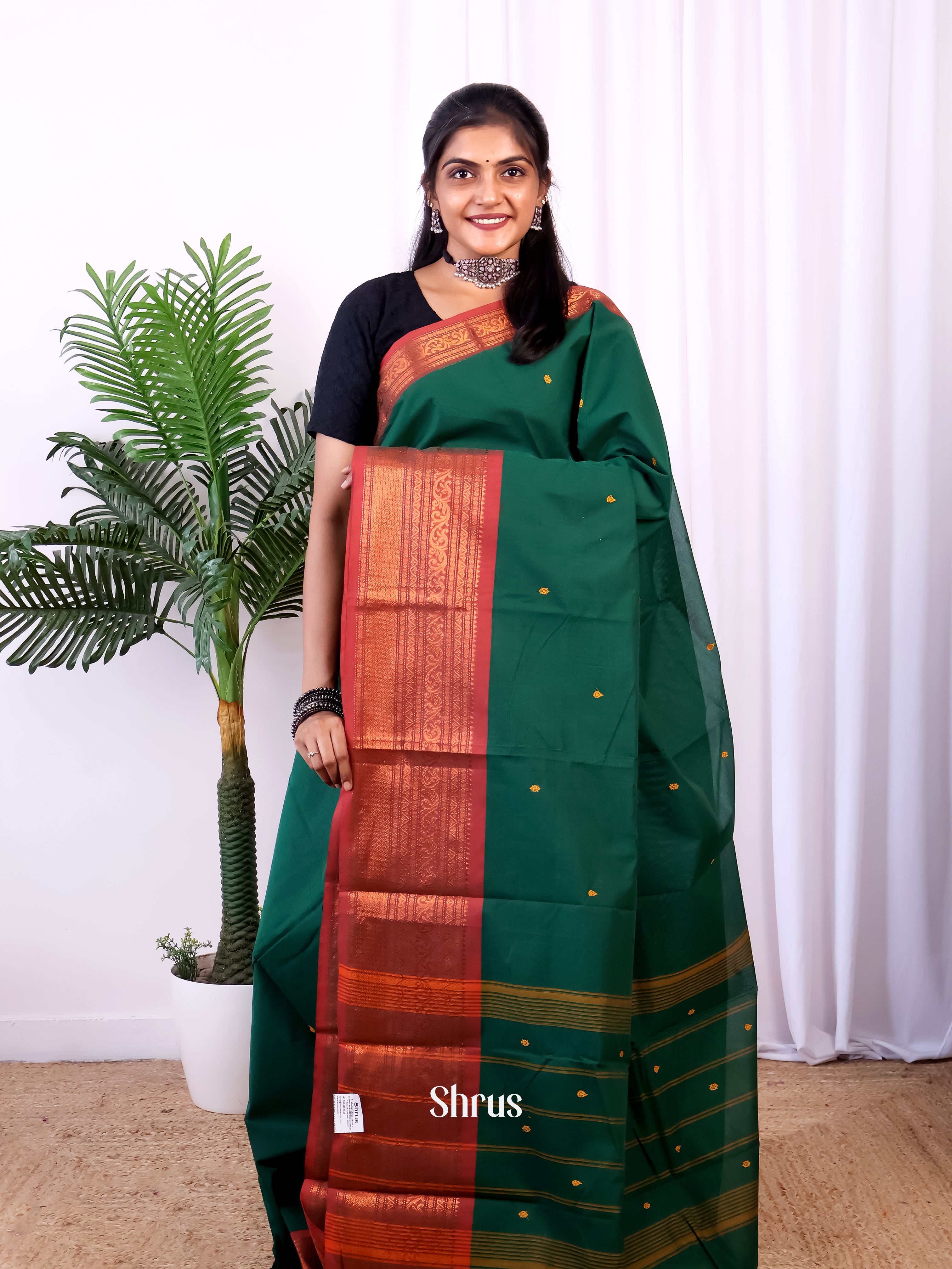 Green & Red - Chettinad Cotton Saree - Shop on Shrus.com