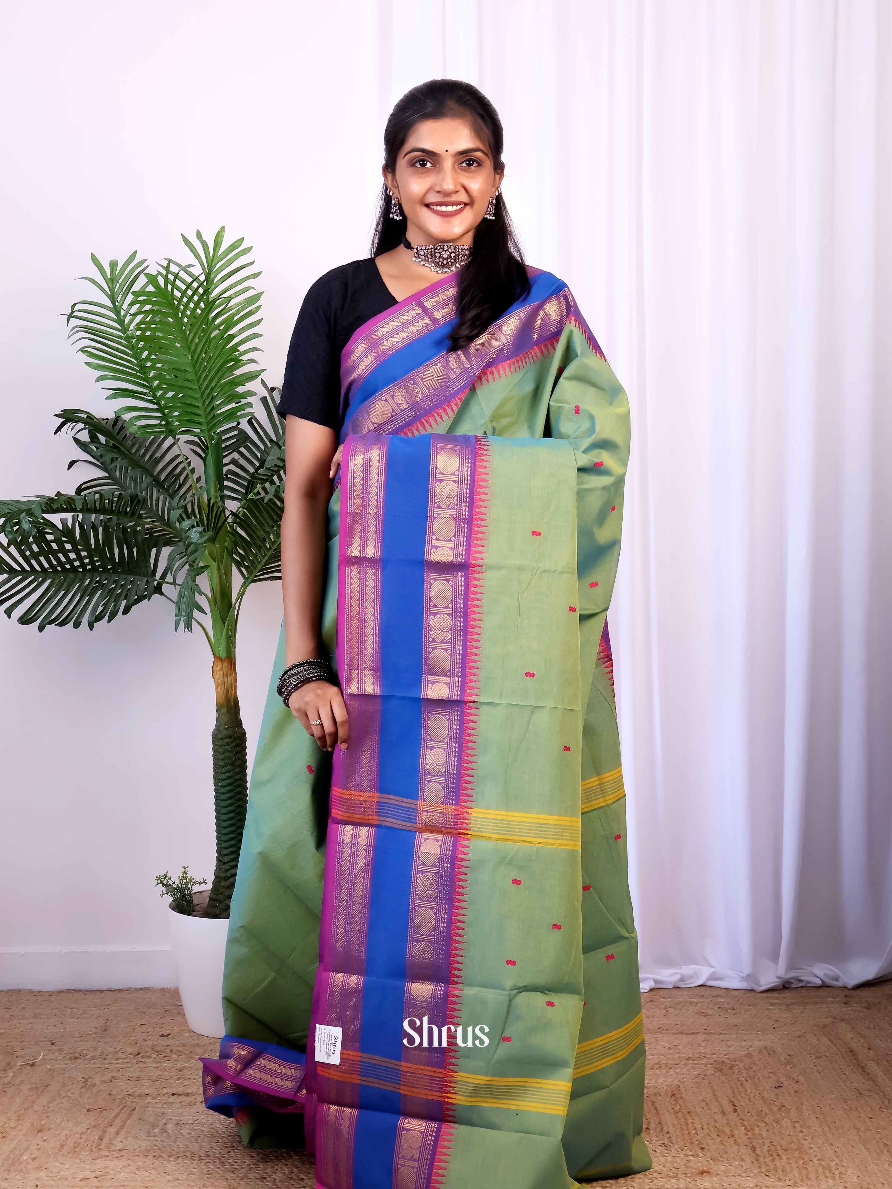 Green & Purple - Chettinad Cotton Saree - Shop on Shrus.com