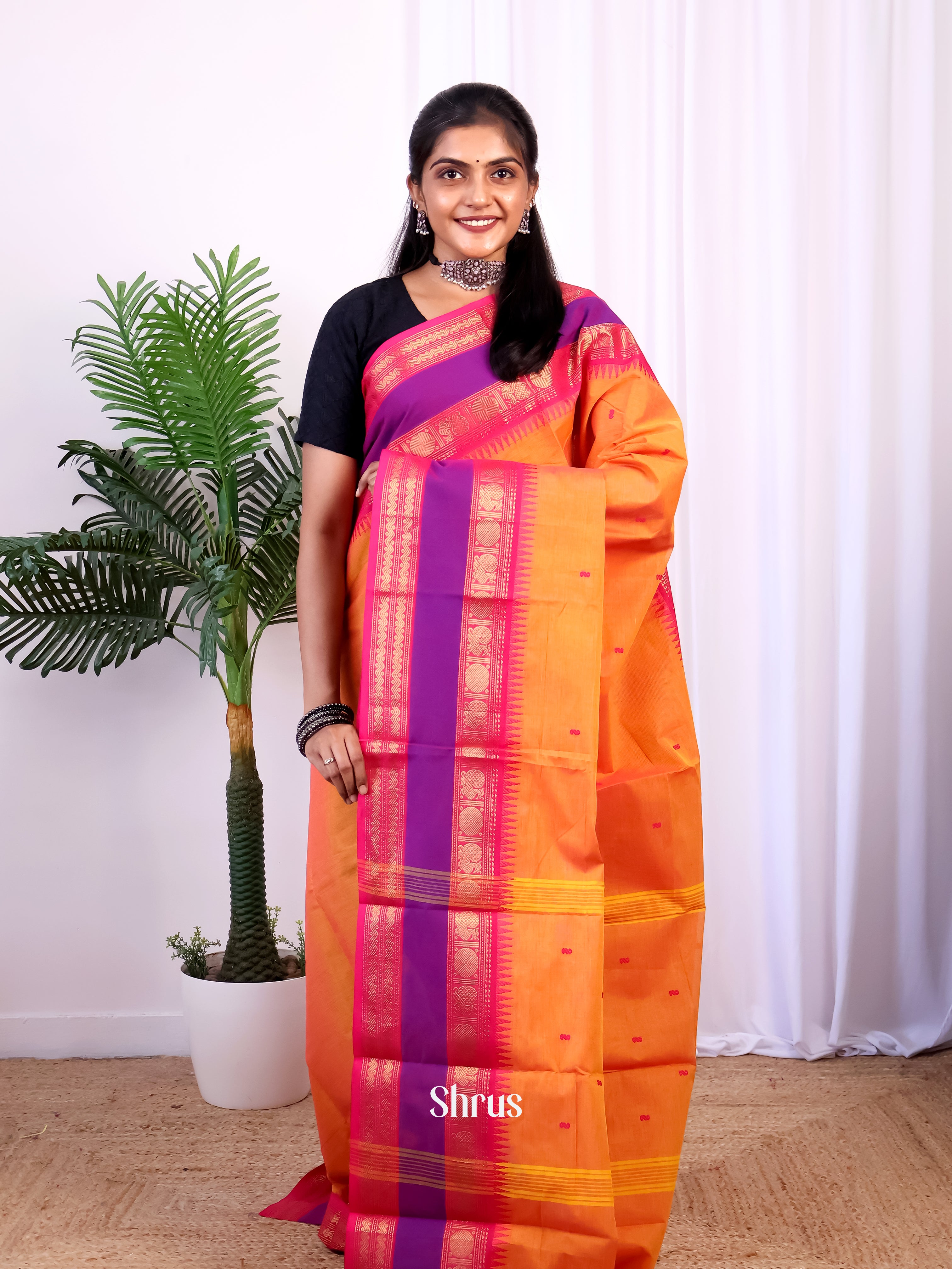 Mustard & Pink- Chettinad Cotton Saree - Shop on Shrus.com