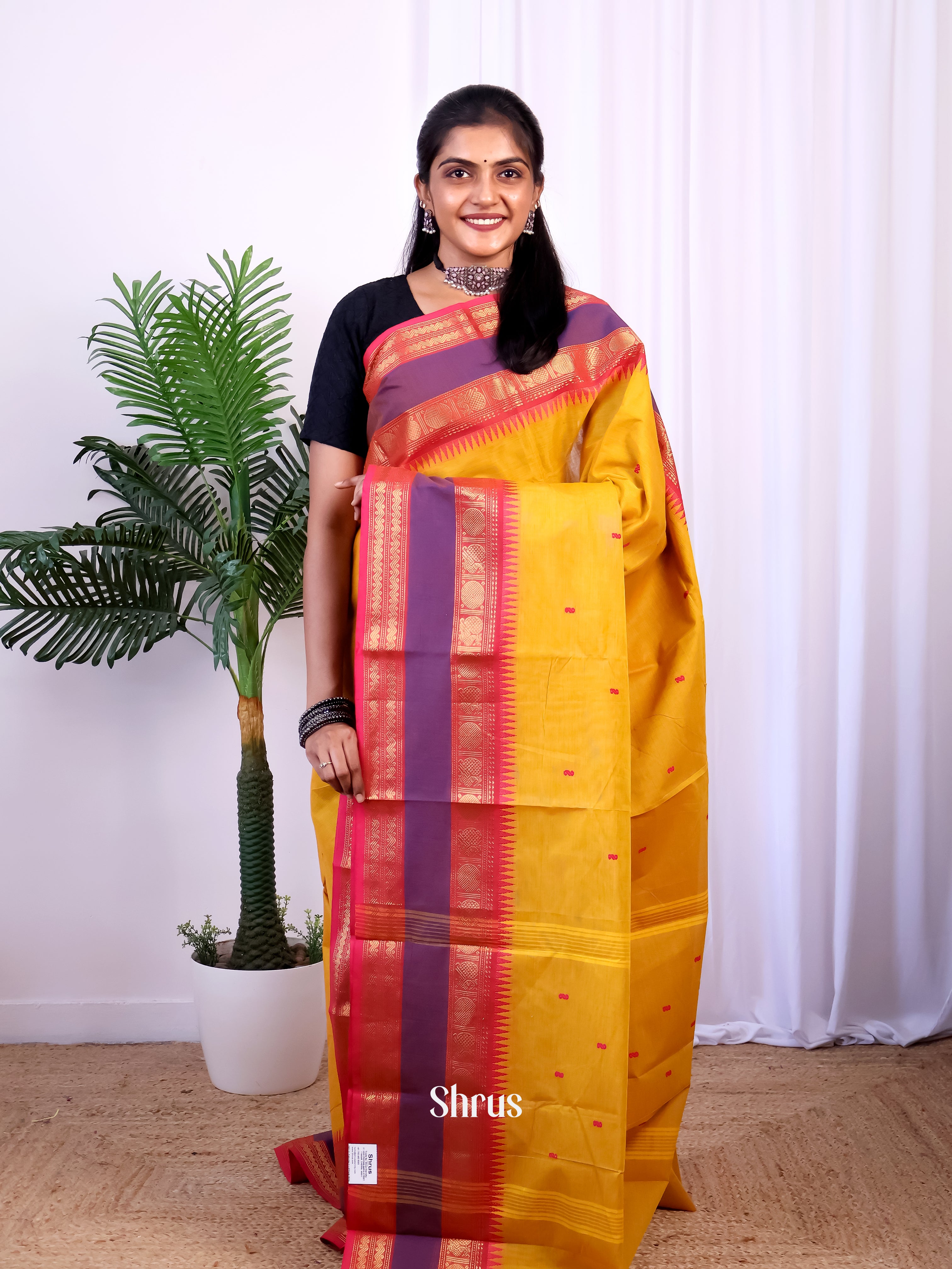 Mustard & Pink - Chettinad Cotton Saree - Shop on Shrus.com