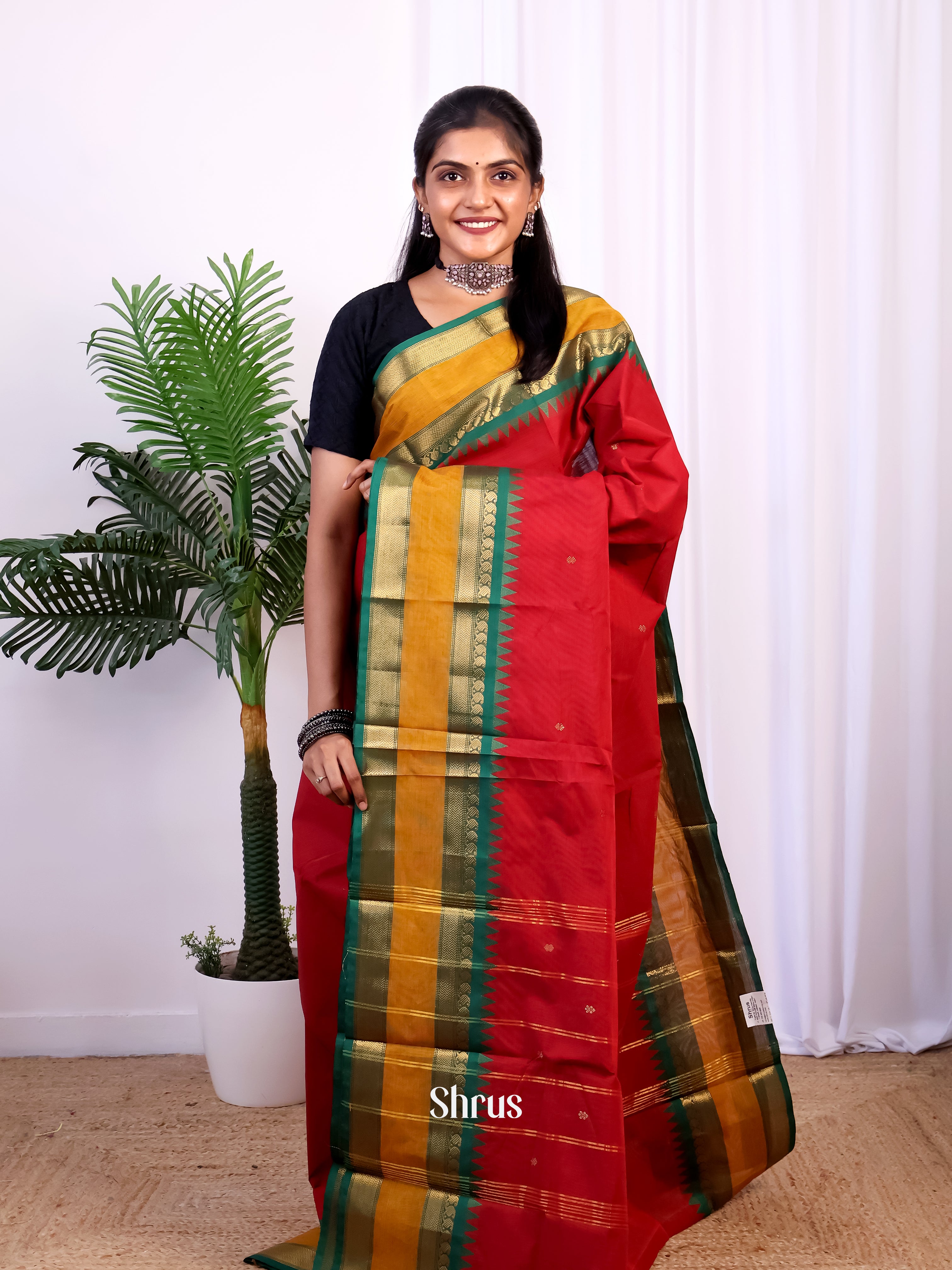 Red & Green - Chettinad Cotton Saree - Shop on Shrus.com