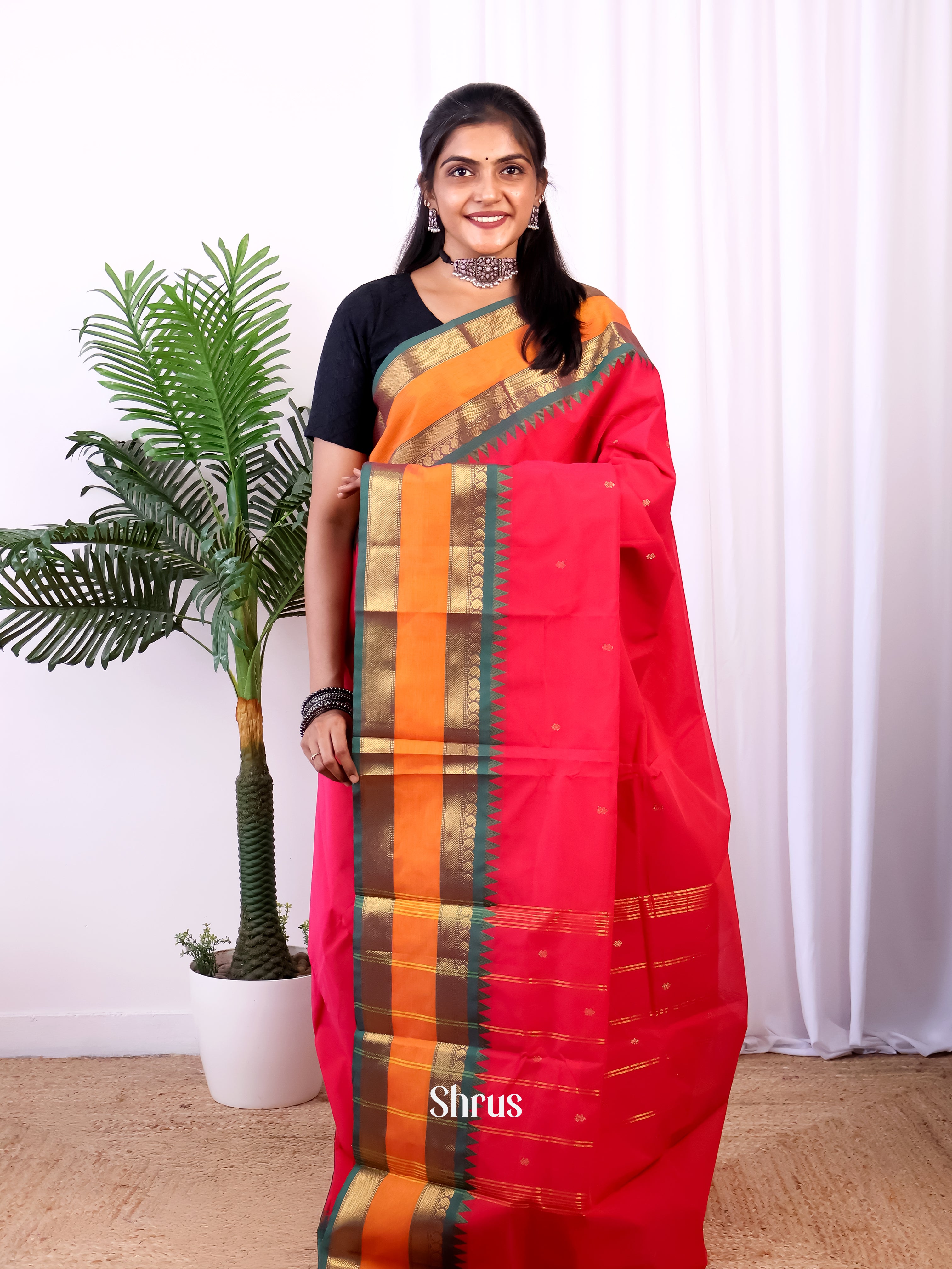 Red & Green - Chettinad Cotton Saree - Shop on Shrus.com