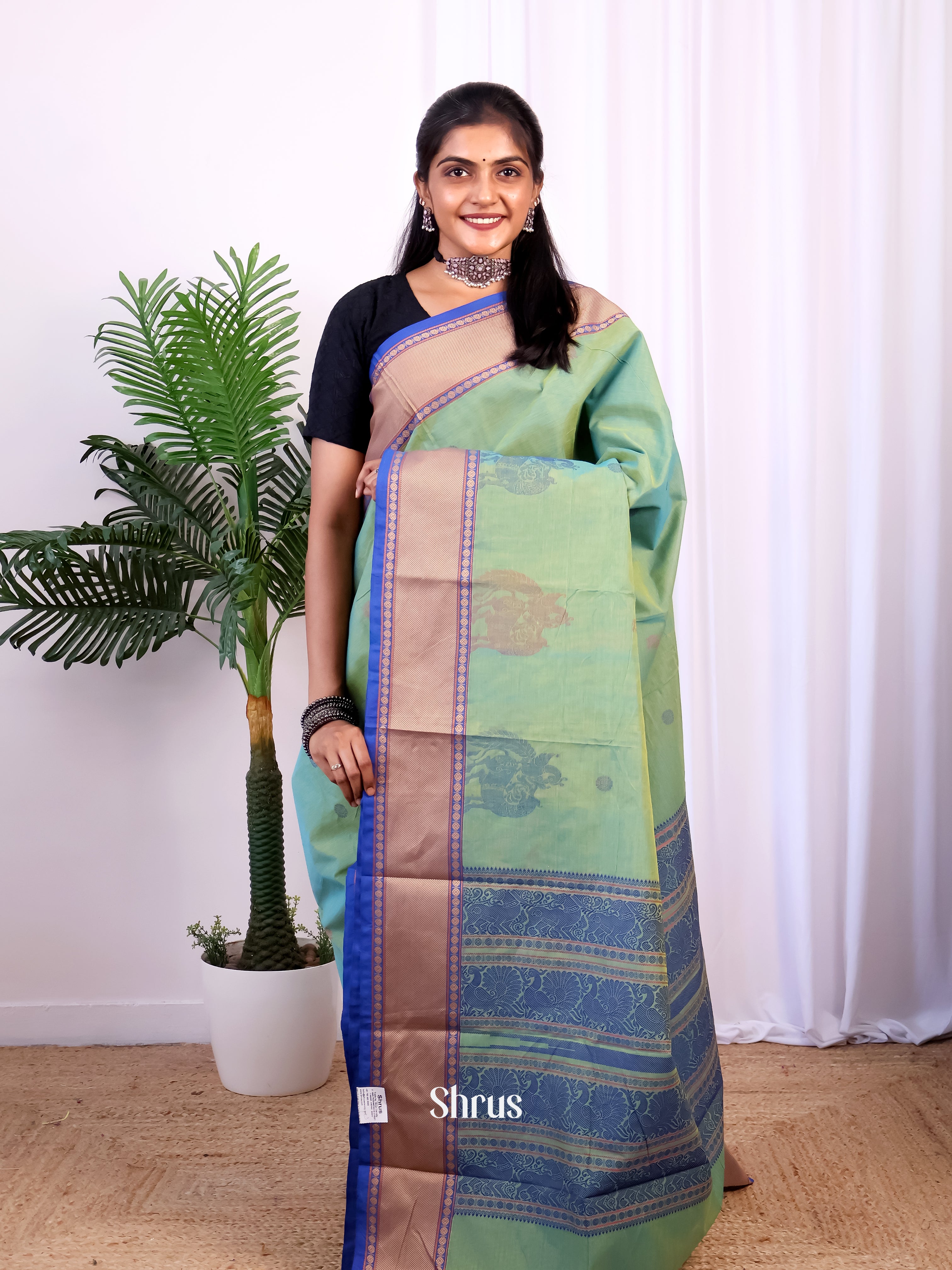 Green & Blue - Chettinad Cotton Saree - Shop on Shrus.com