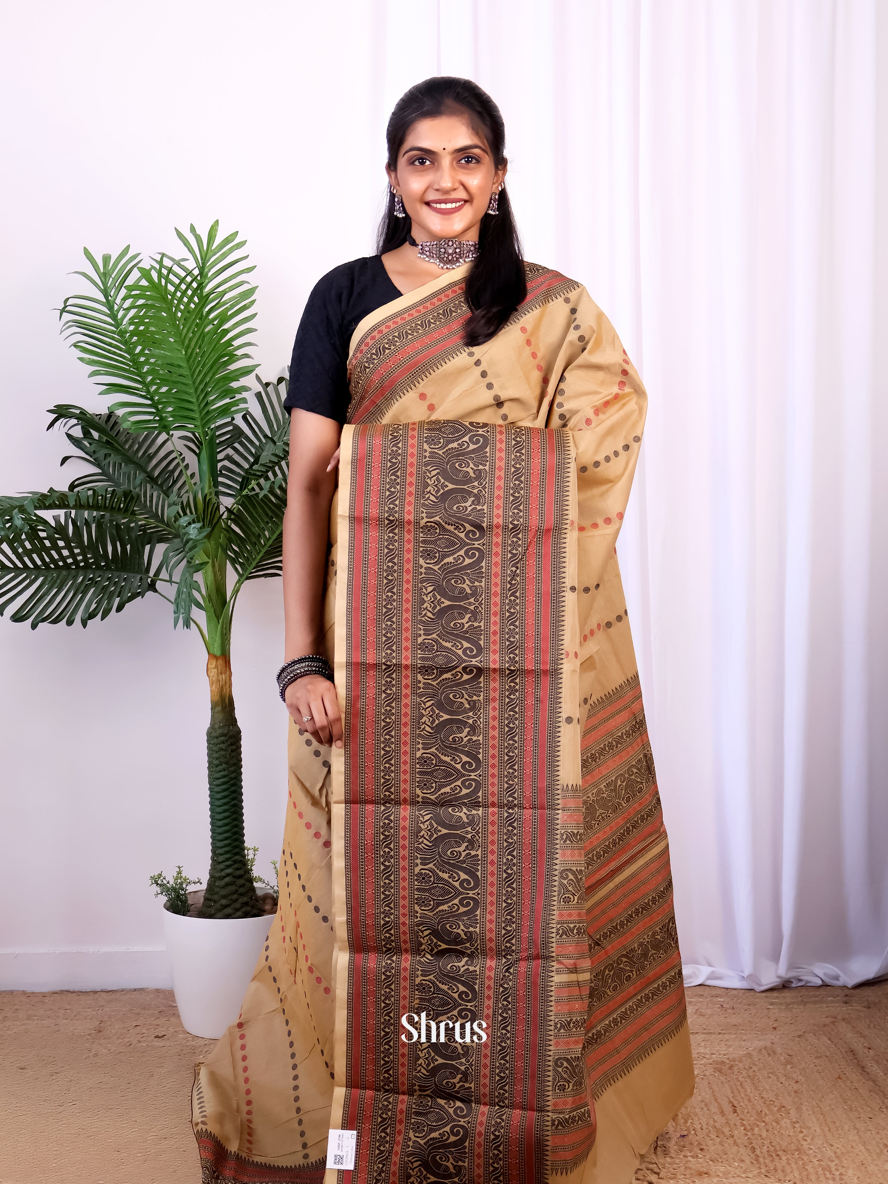 Beige - Chettinad Cotton Saree - Shop on Shrus.com