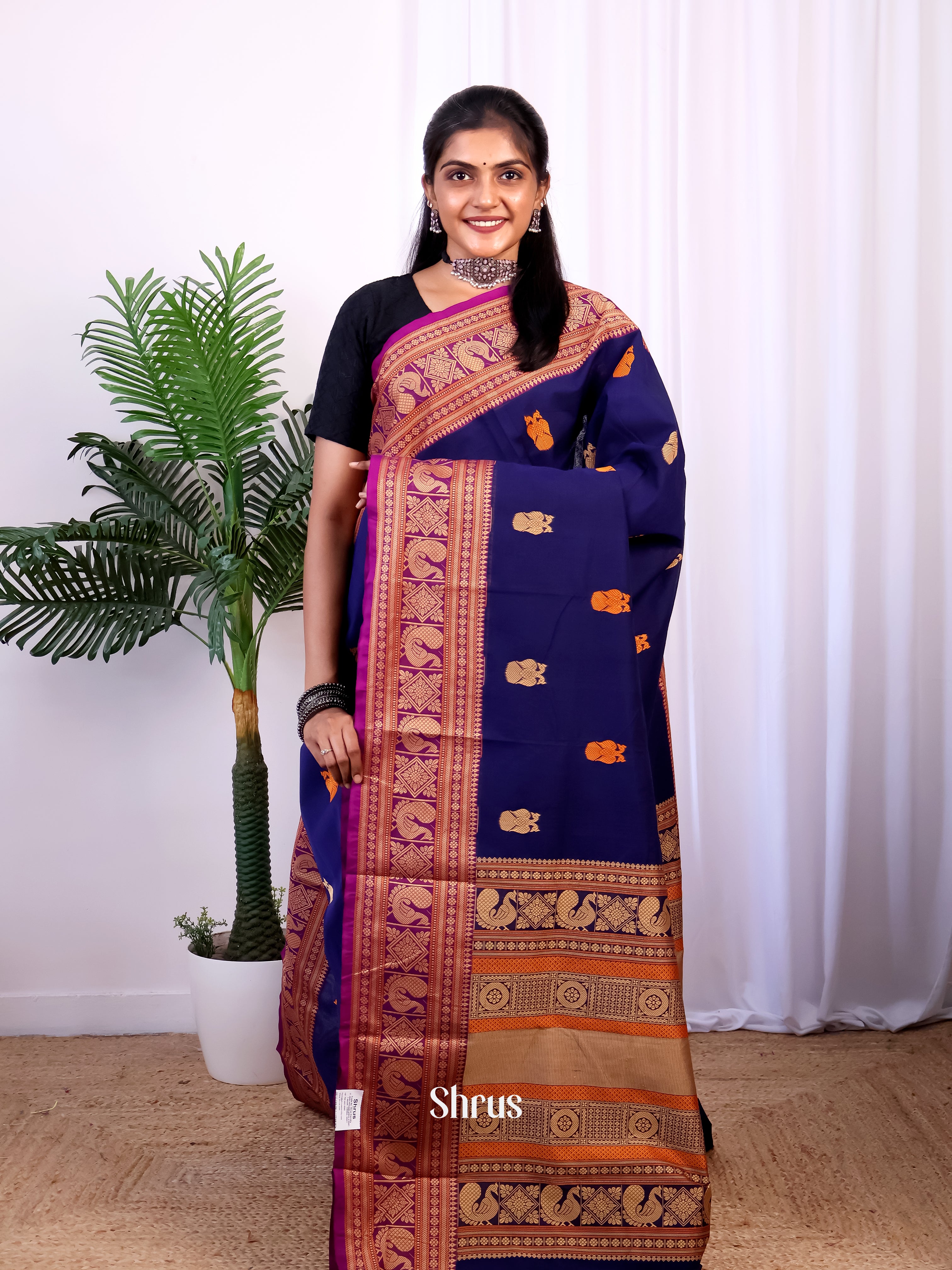 Blue & Purple - Chettinad Cotton Saree - Shop on Shrus.com