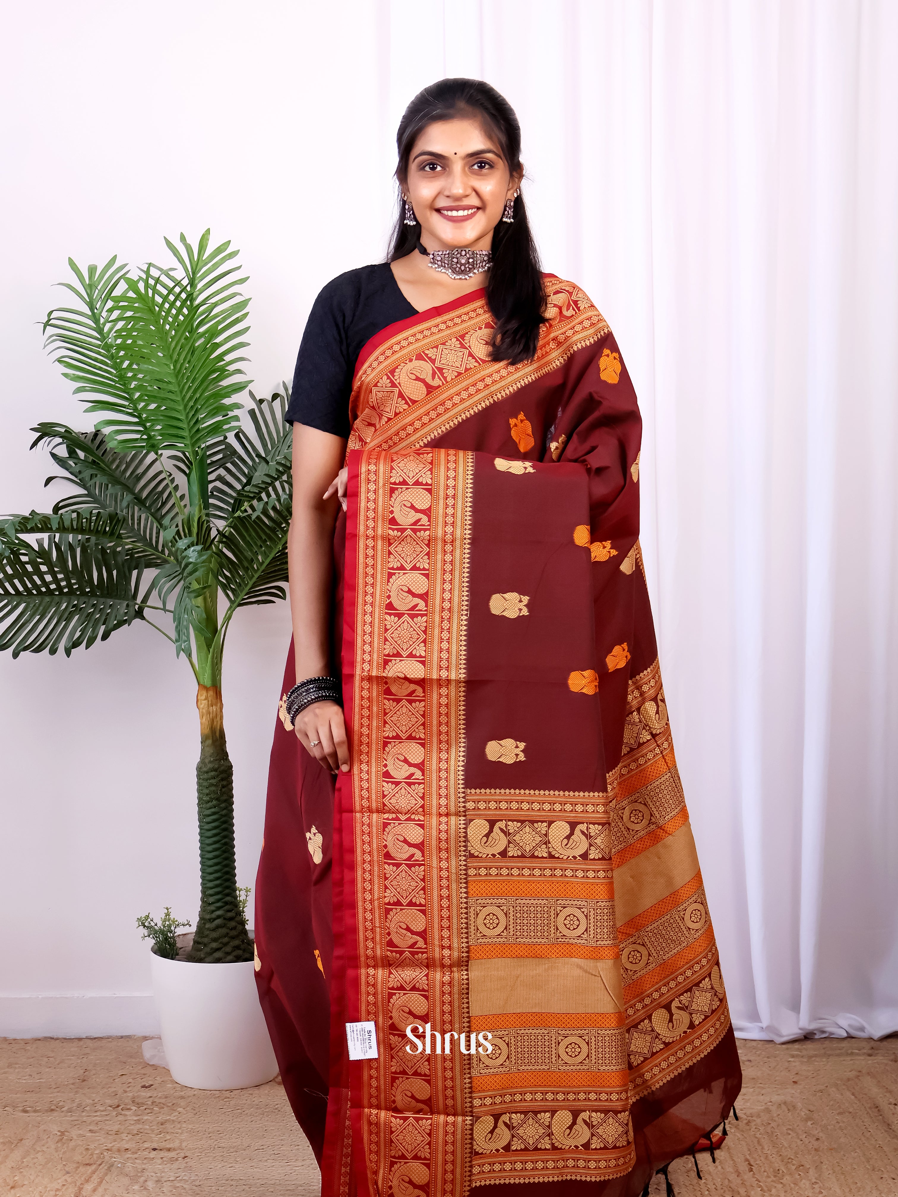 Maroon & Red - Chettinad Cotton Saree - Shop on Shrus.com