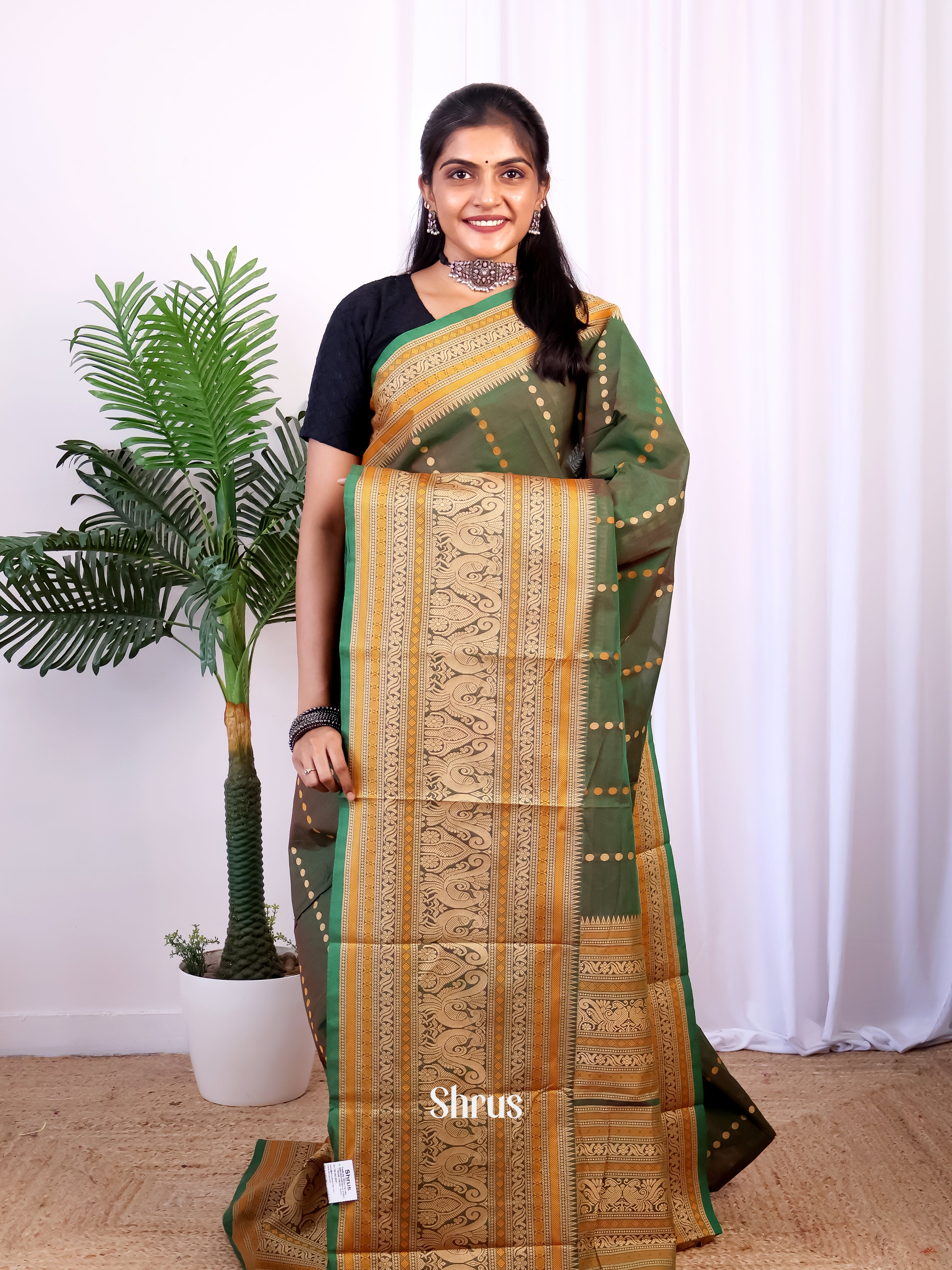 Green- Chettinad Cotton Saree - Shop on Shrus.com