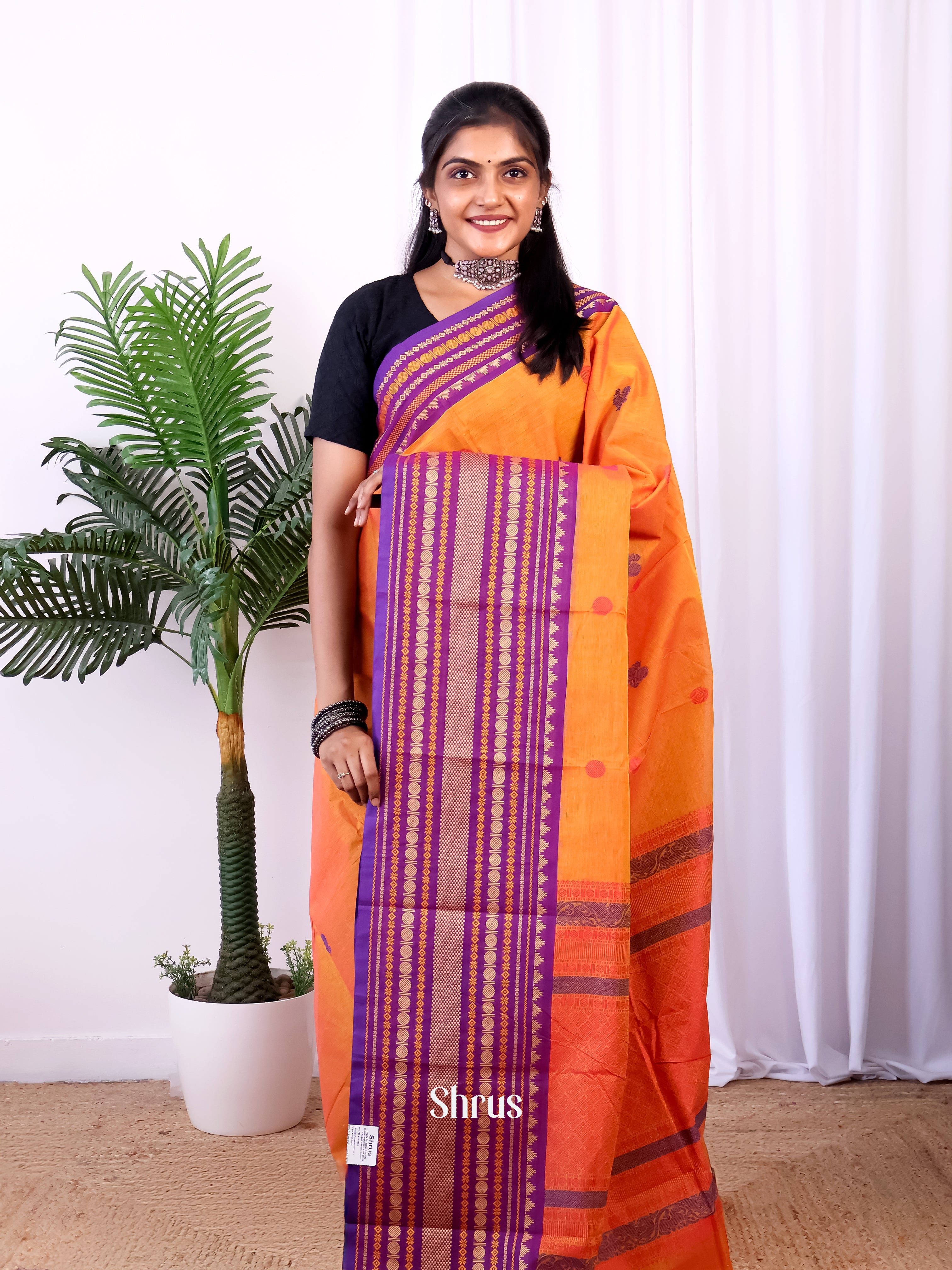 Orange & Purple - Chettinad Cotton Saree - Shop on Shrus.com