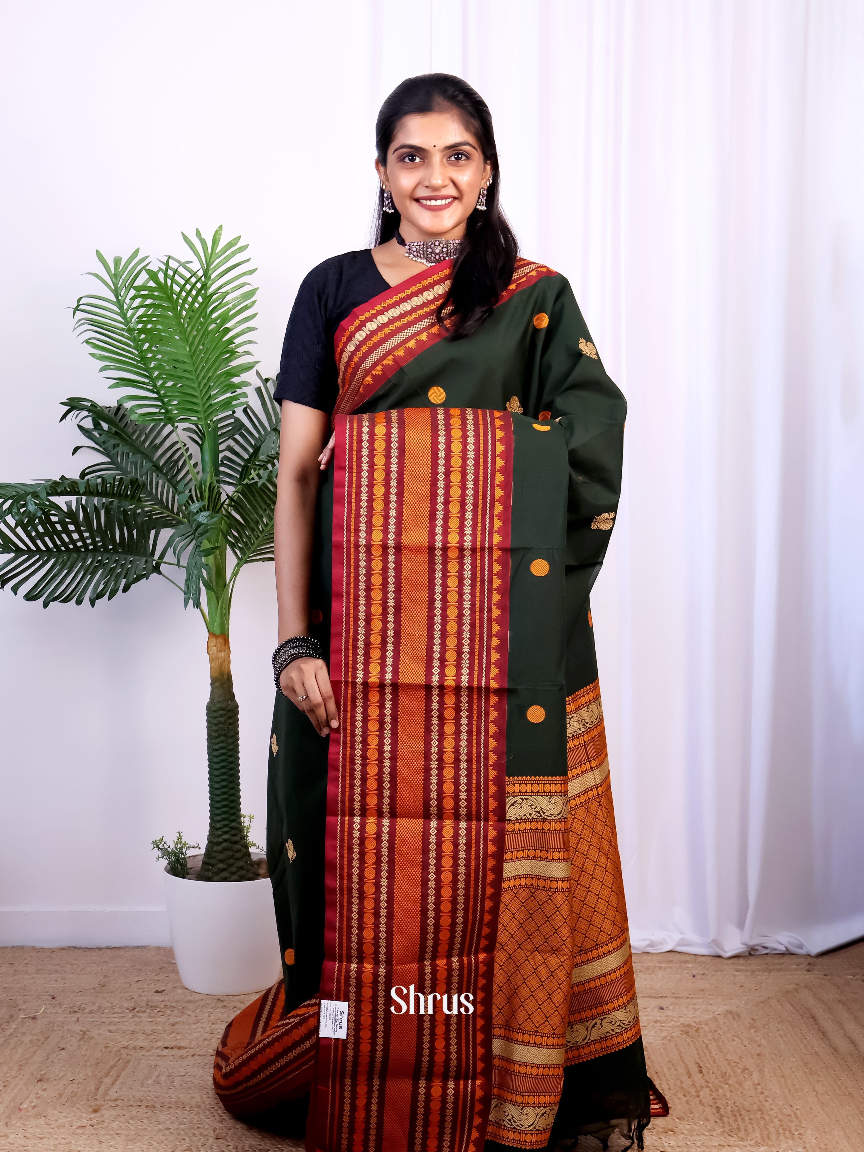 Green & Maroon - Chettinad Cotton Saree - Shop on Shrus.com